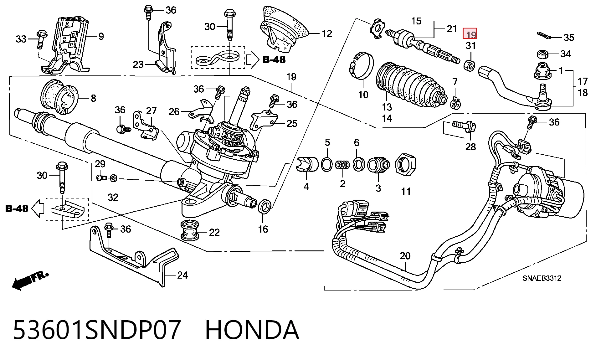53601SNDP07 Honda Cremallera caja de direccion