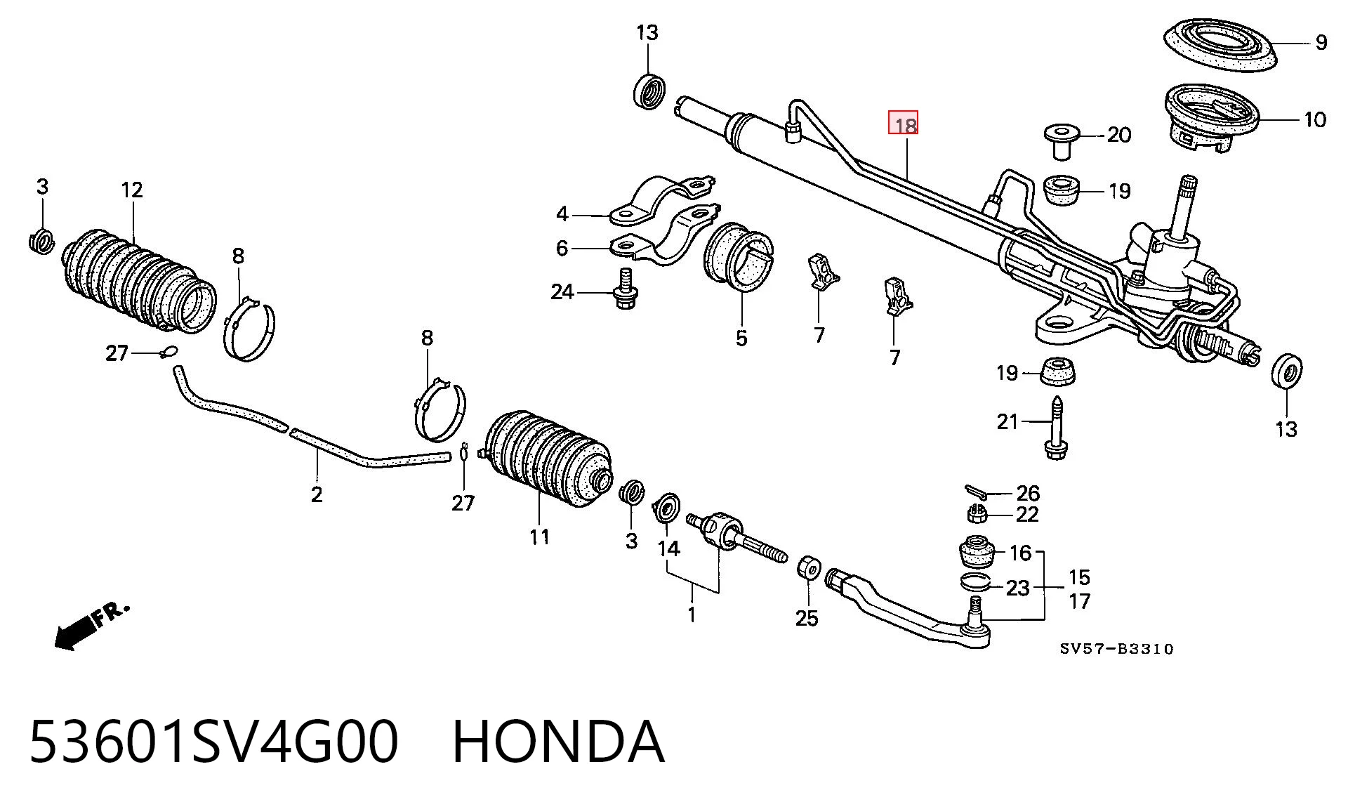 53601SV4G00 Honda Cremallera caja de direccion