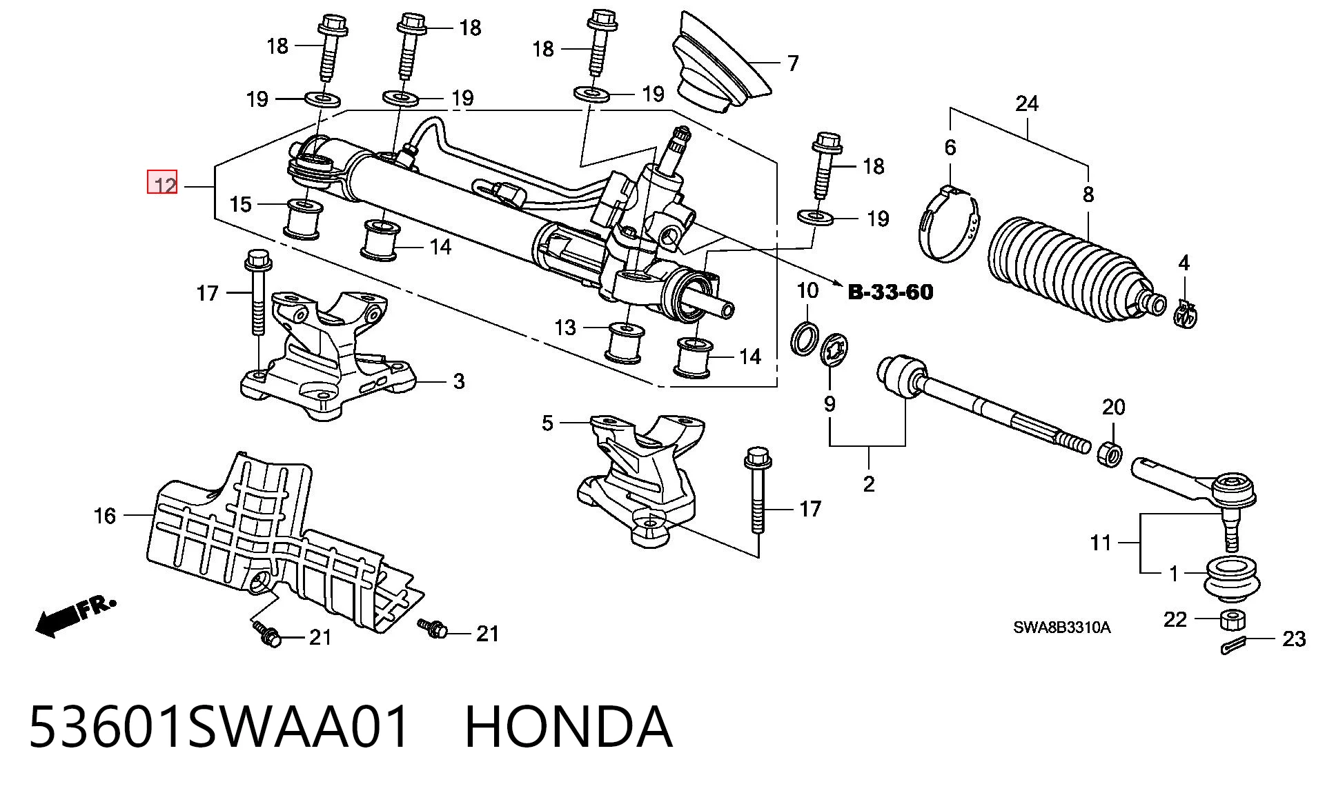 53601SWAA01 Honda Cremallera caja de direccion