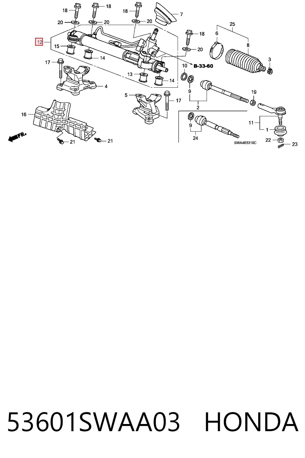 53601SWAA03 Honda Cremallera caja de direccion