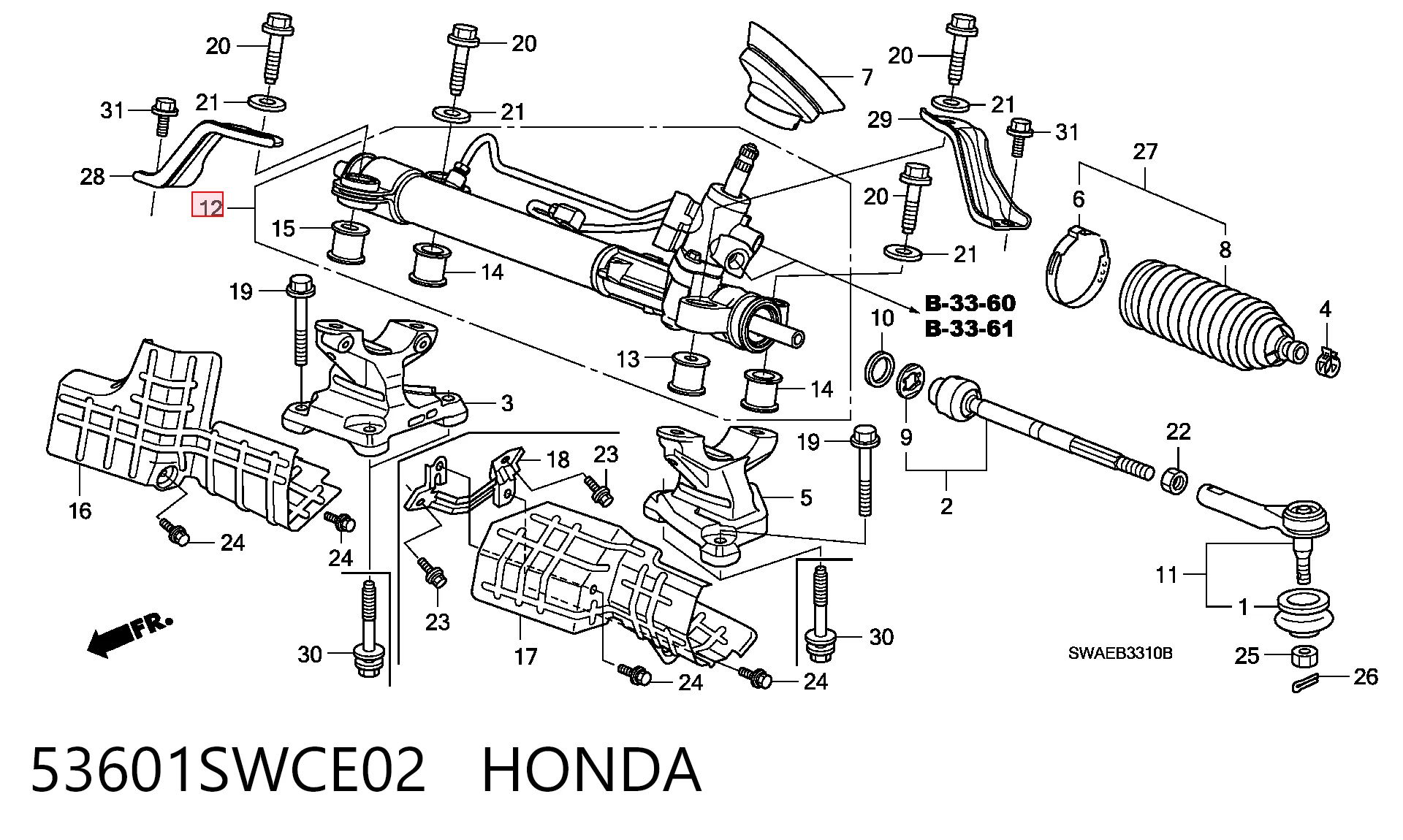 53601SWCE02 Honda Cremallera caja de direccion