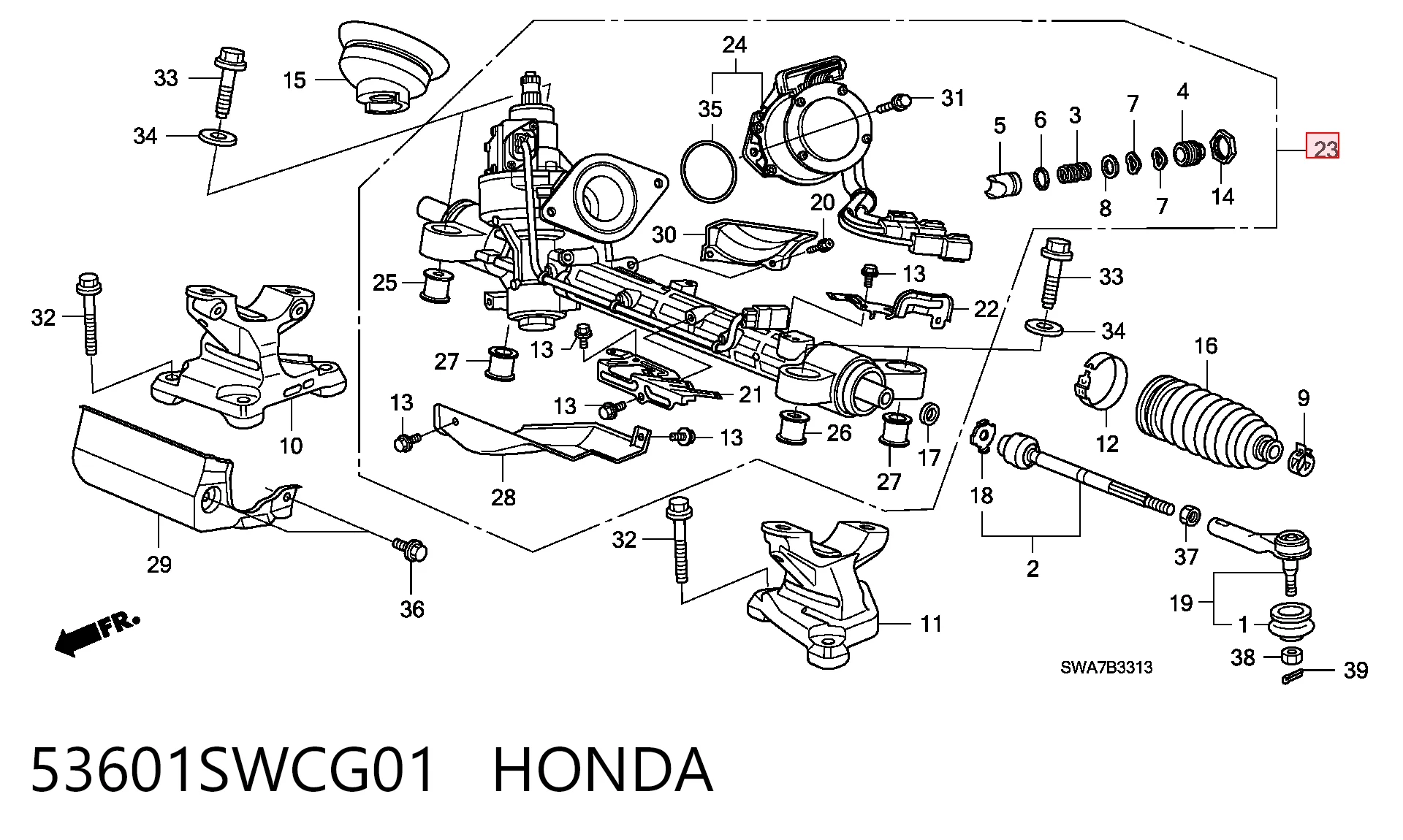 53601SWCG01 Honda Cremallera caja de direccion