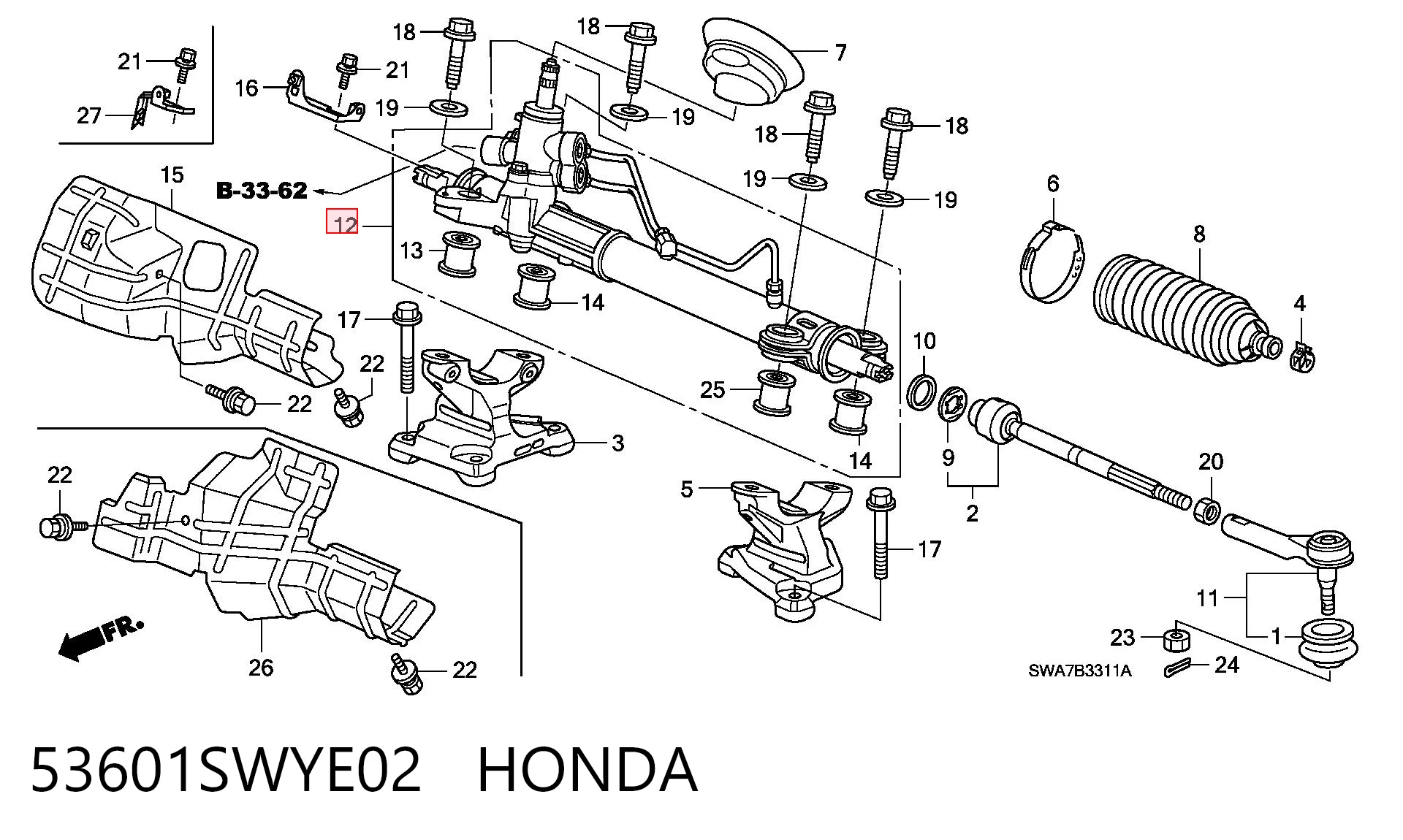 Cremallera de dirección 53601SWYE02 HONDA