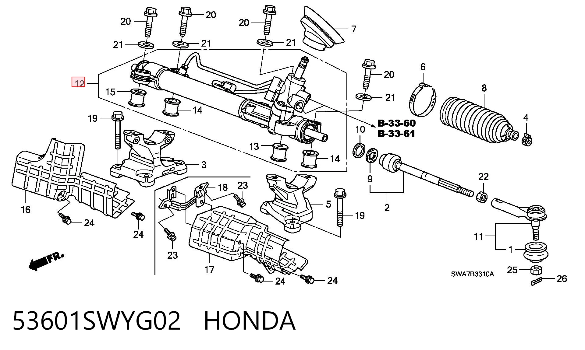 53601SWYG02 Honda Cremallera caja de direccion
