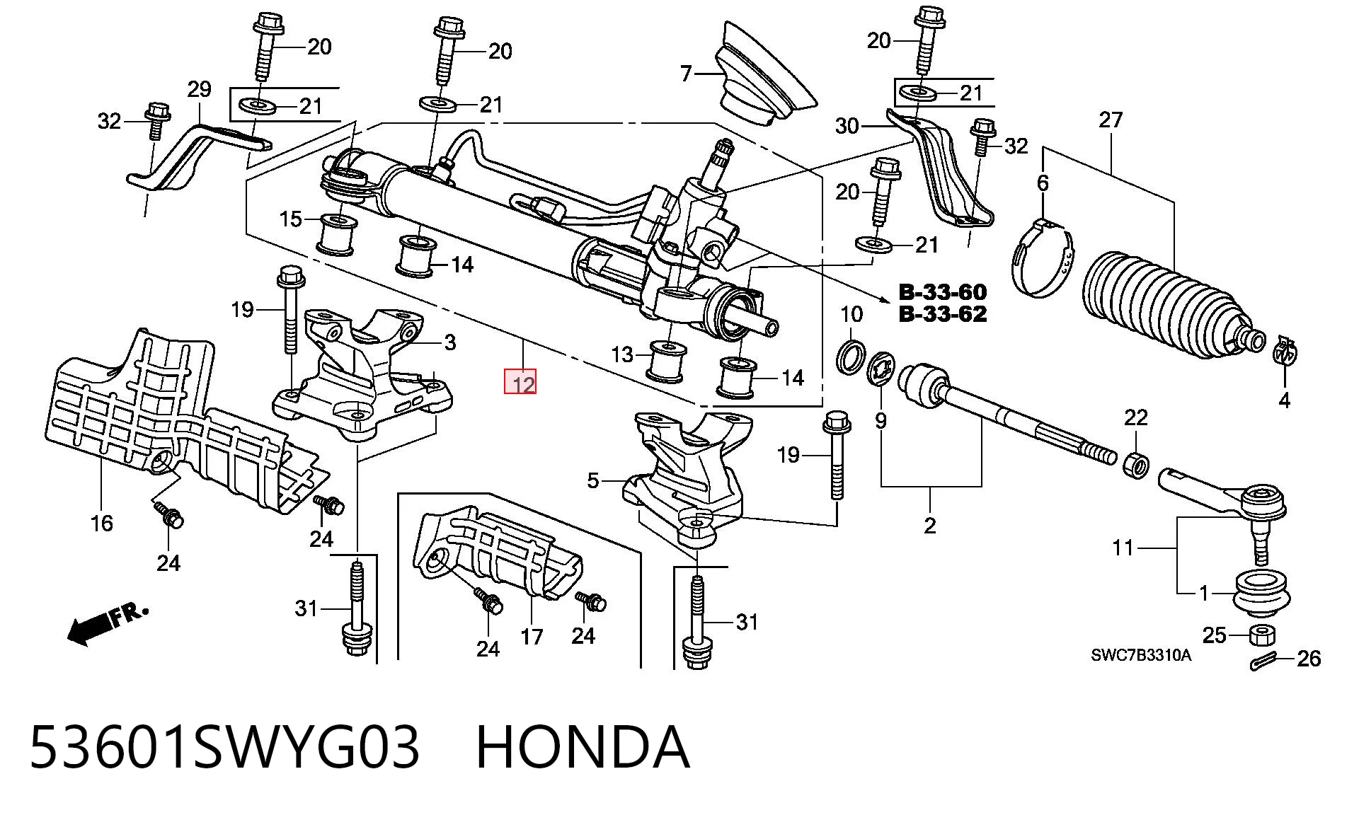 53601SWYG03 Honda Cremallera caja de direccion