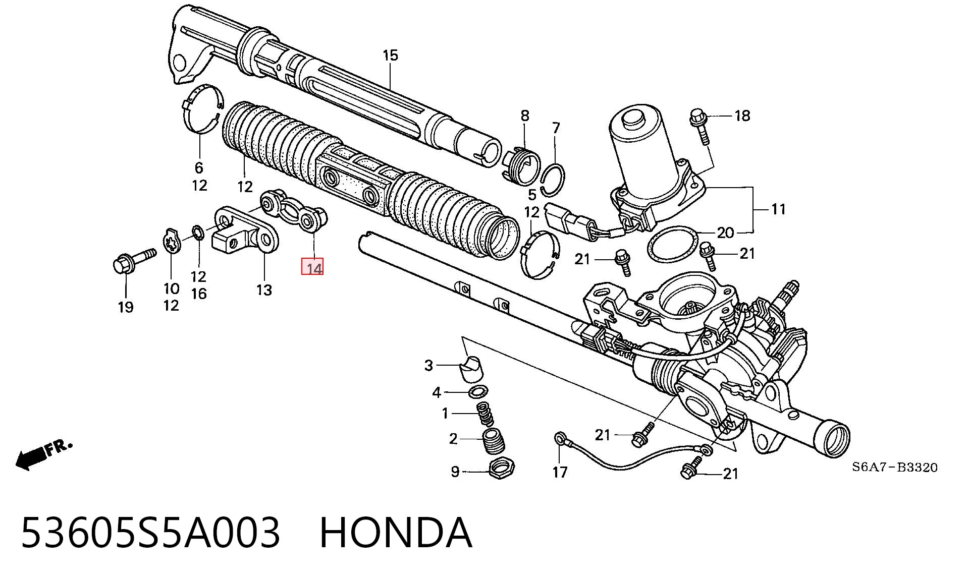 53605S5A003 Honda Abrazadera de cremallera de dirección