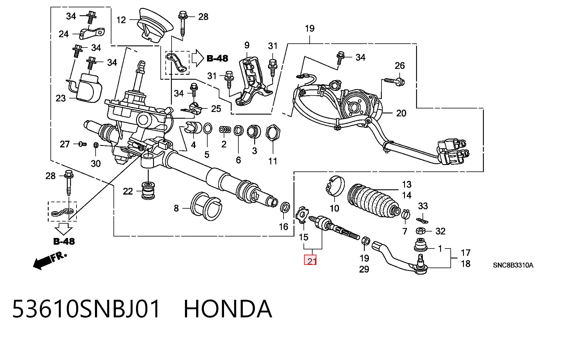 53610SNBJ01 Honda Barra de direccion coche
