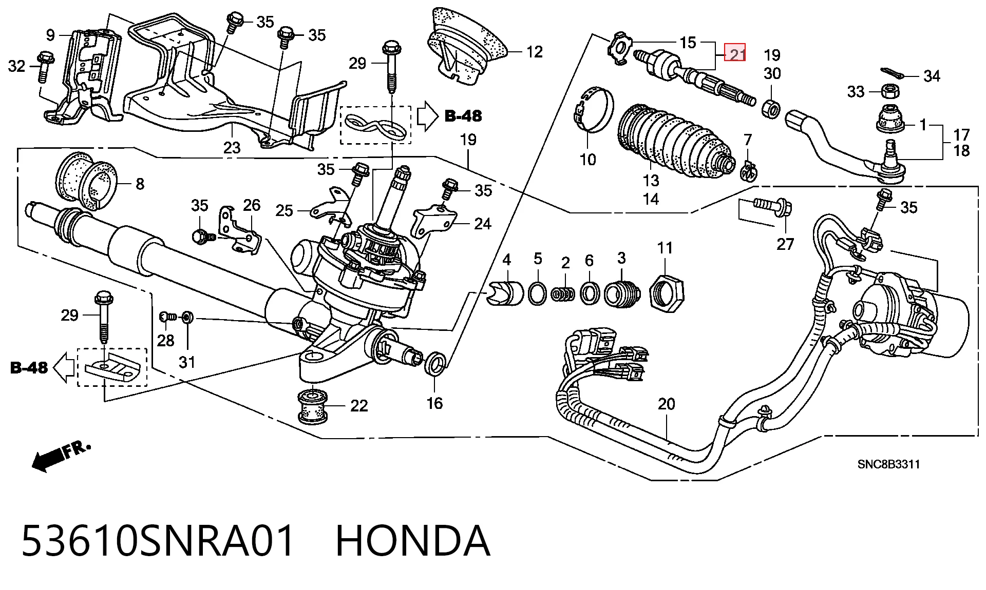 53610SNRA01 Honda Barra de direccion coche
