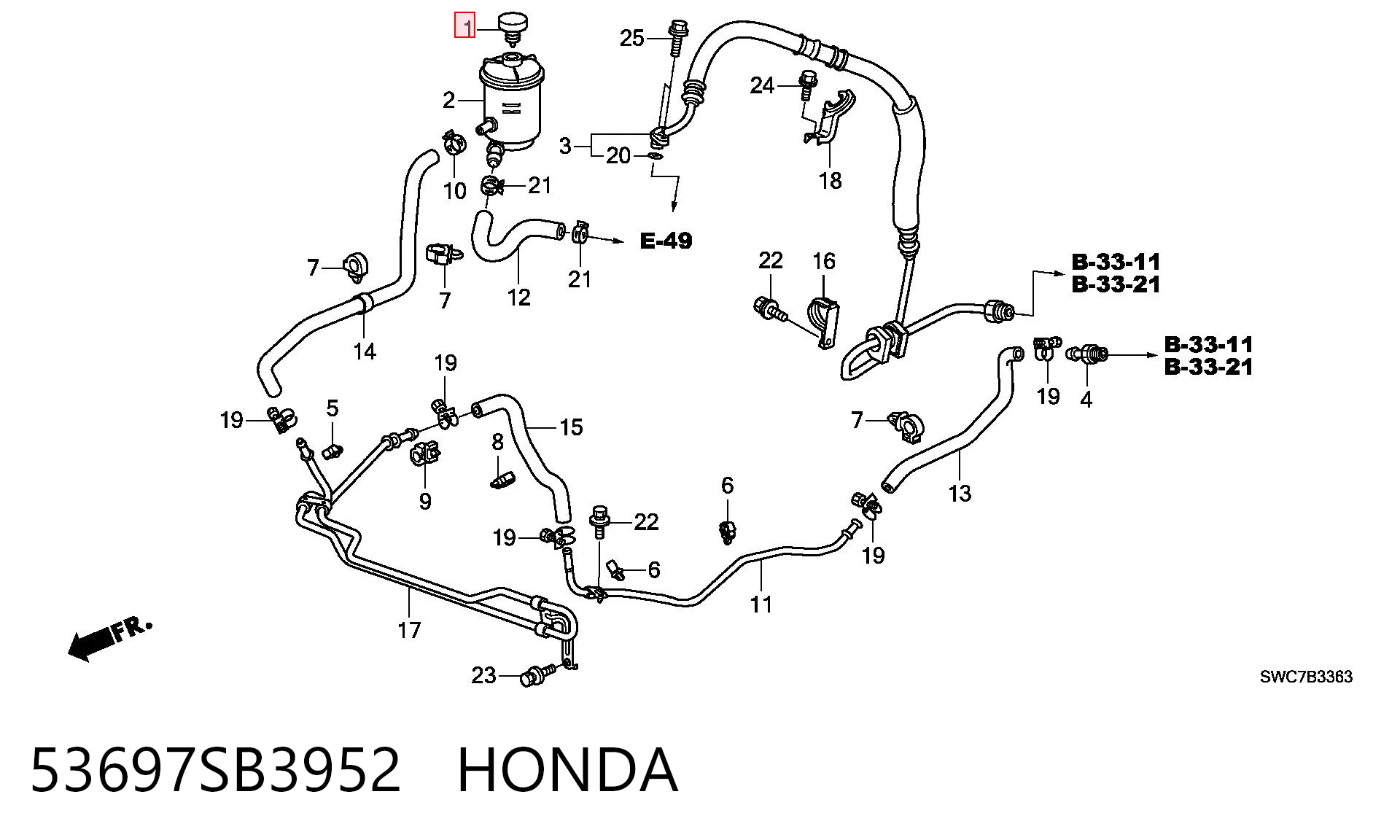 53697SB3952 Honda Tapa del depósito de la bomba de dirección asistida