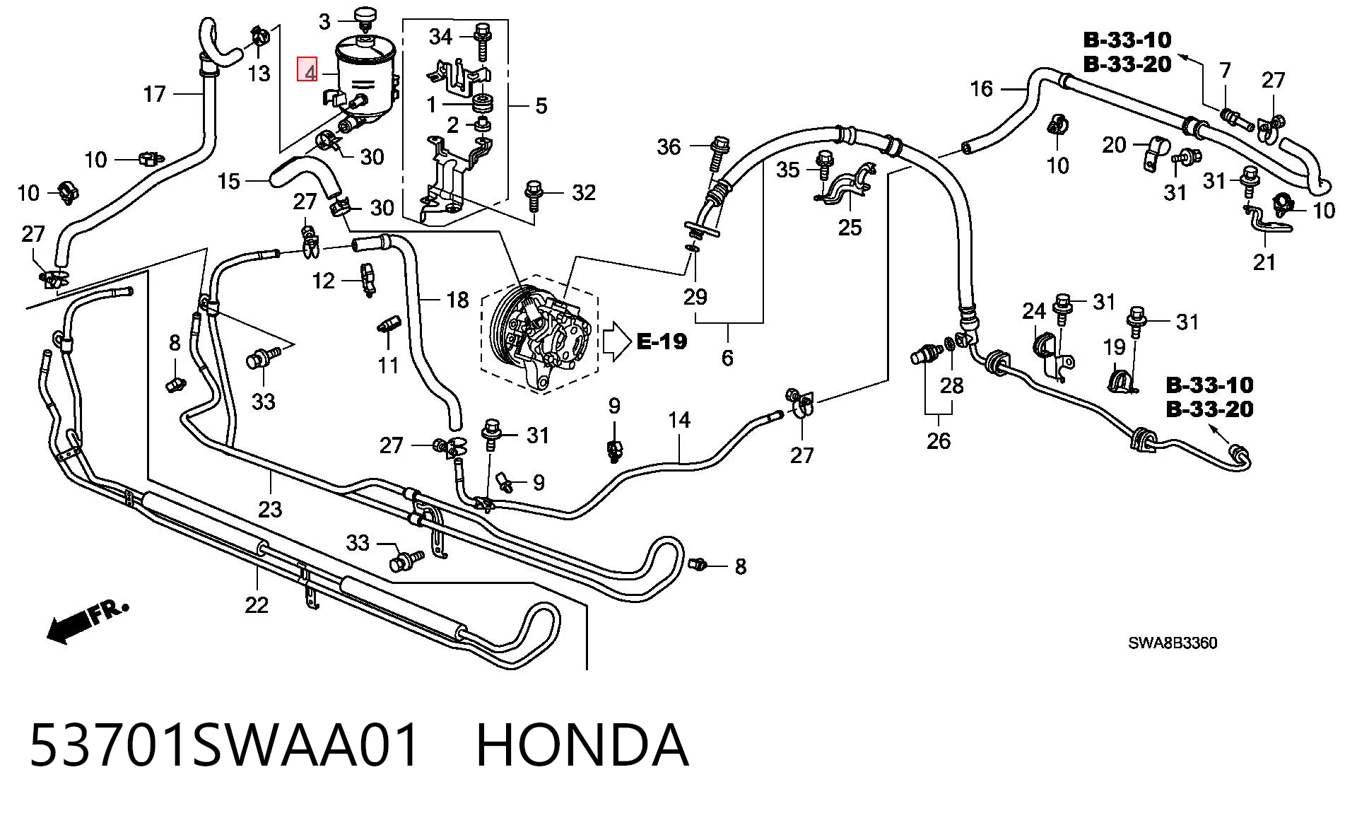 53701SWAA01 Honda Depósito de bomba de dirección hidráulica