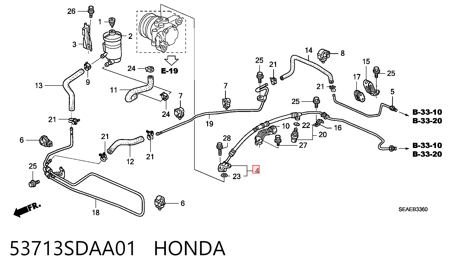 53713SDAA01 Honda Manguera hidráulica de alta presión, dirección