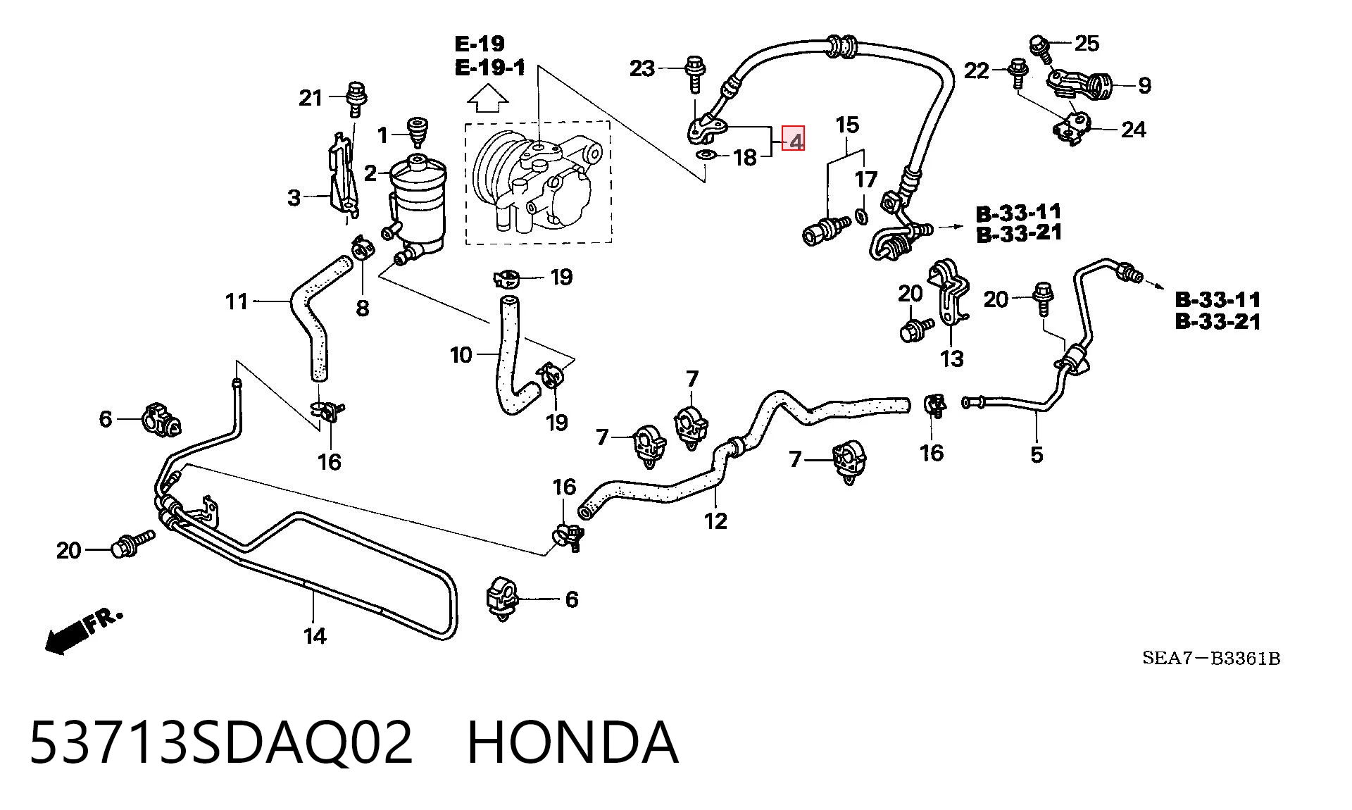 53713SDAQ02 Honda Manguera hidráulica de alta presión, dirección