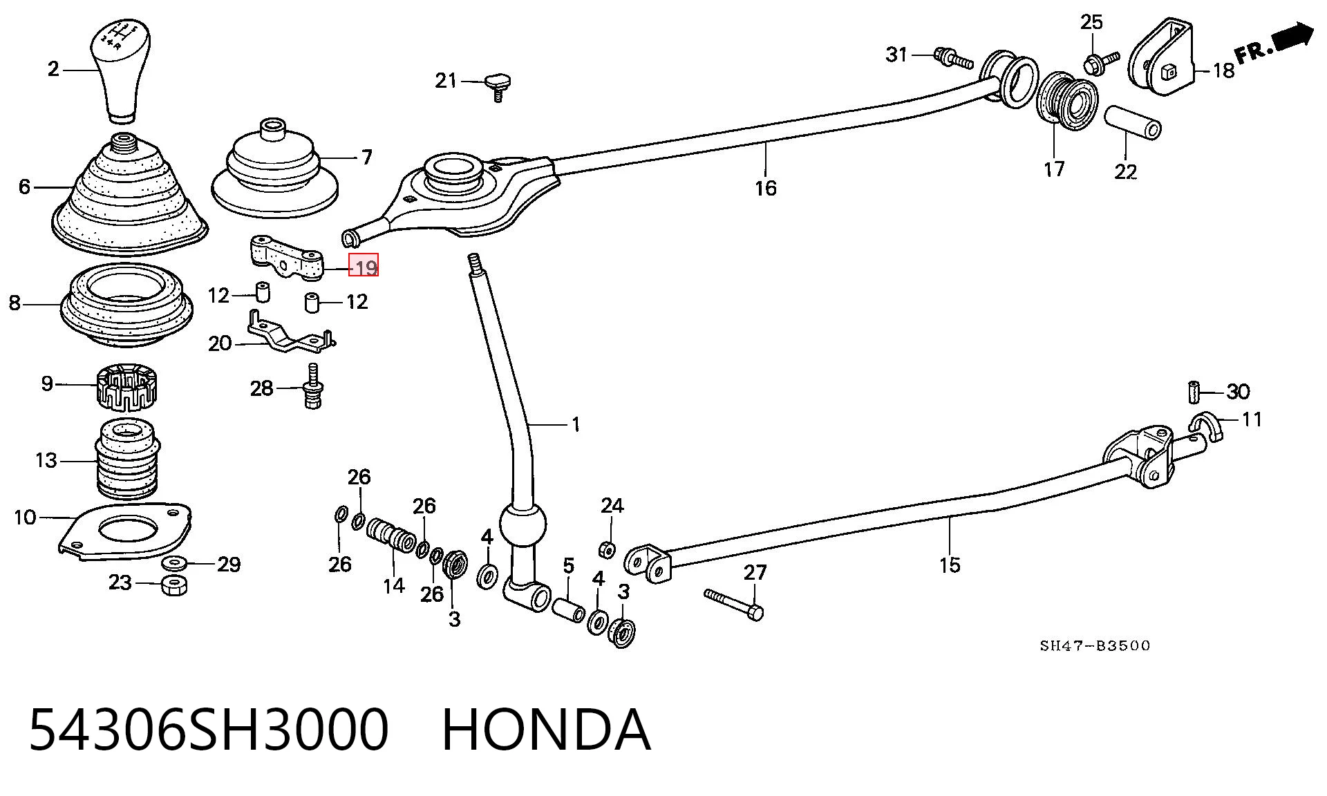 Buje del mecanismo de cambio (palanca selectora) 54306SH3000 HONDA