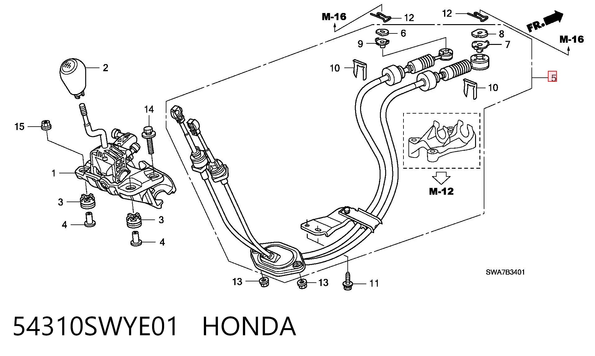 Cables de caja de cambios 54310SWYE01 HONDA