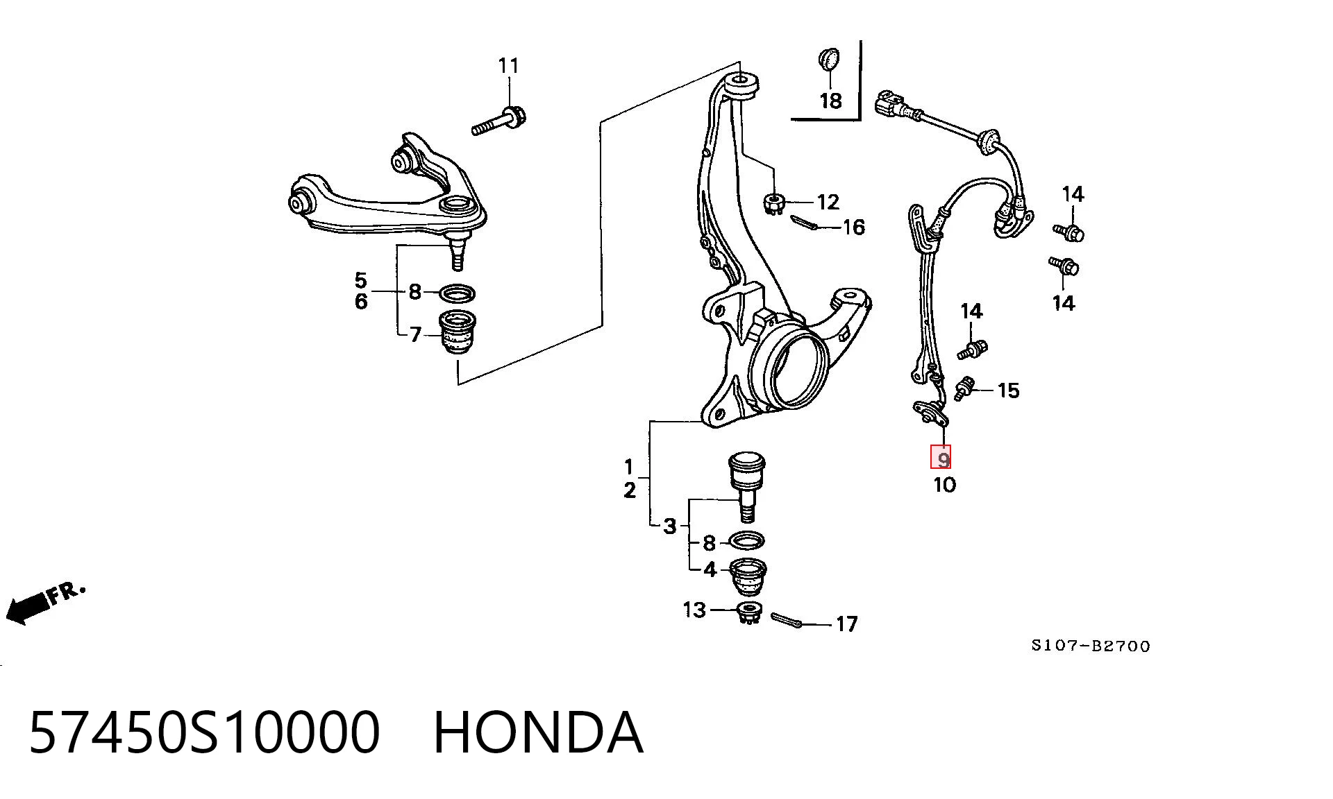 Sensor ABS delantero derecho 57450S10000 HONDA
