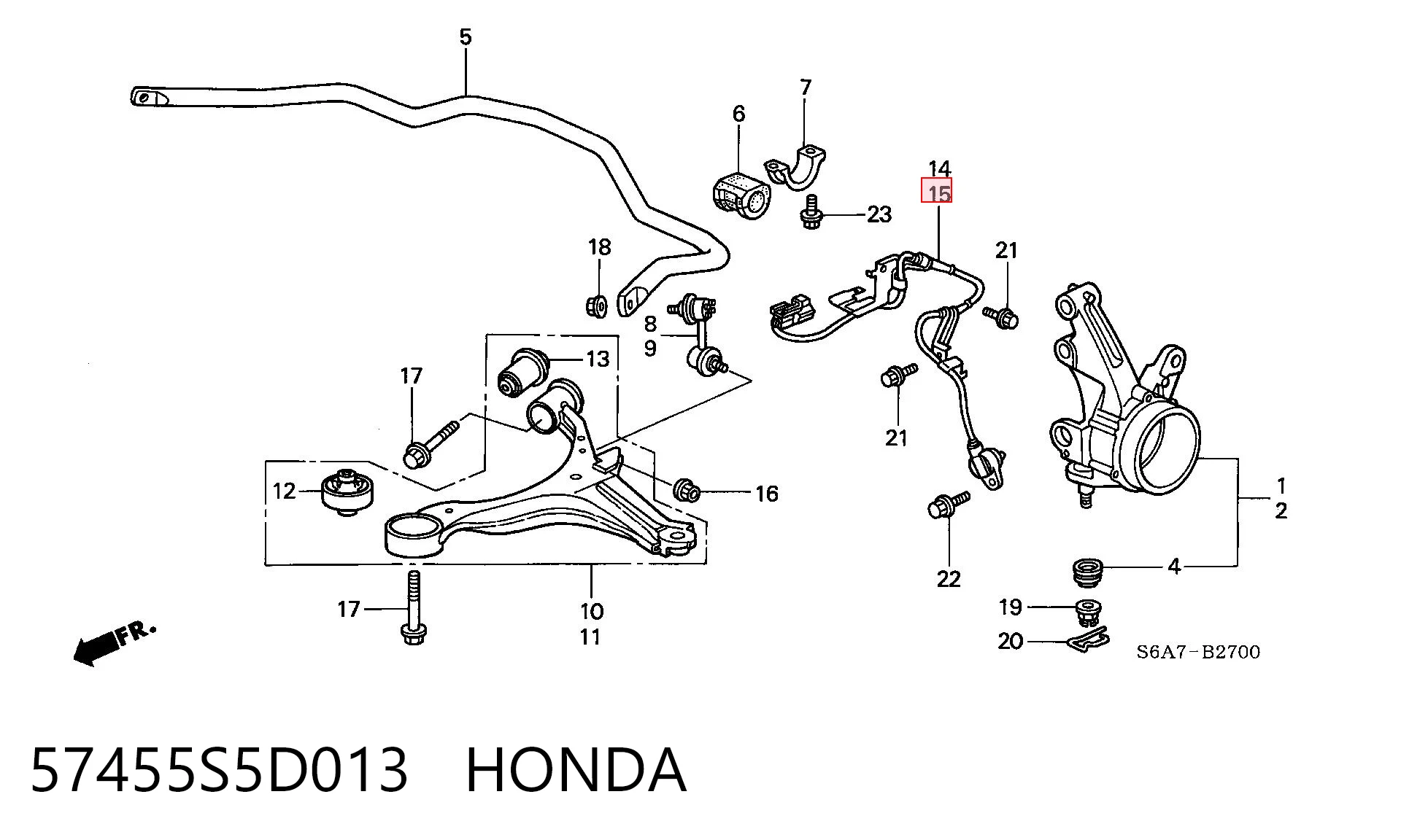 Sensor ABS delantero izquierdo 57455S5D013 HONDA