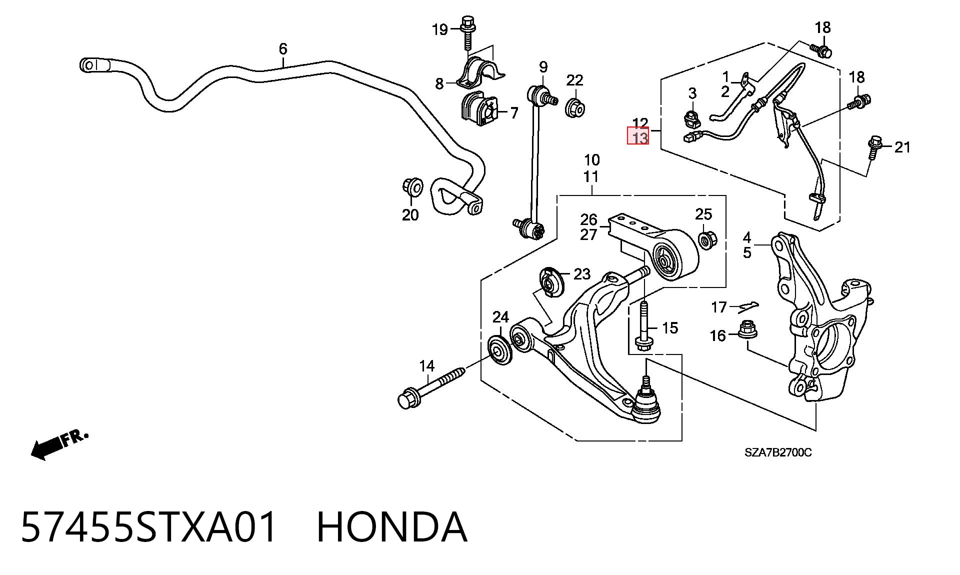 Sensor revoluciones de la rueda, delantero izquierdo para Acura MDX II YD2