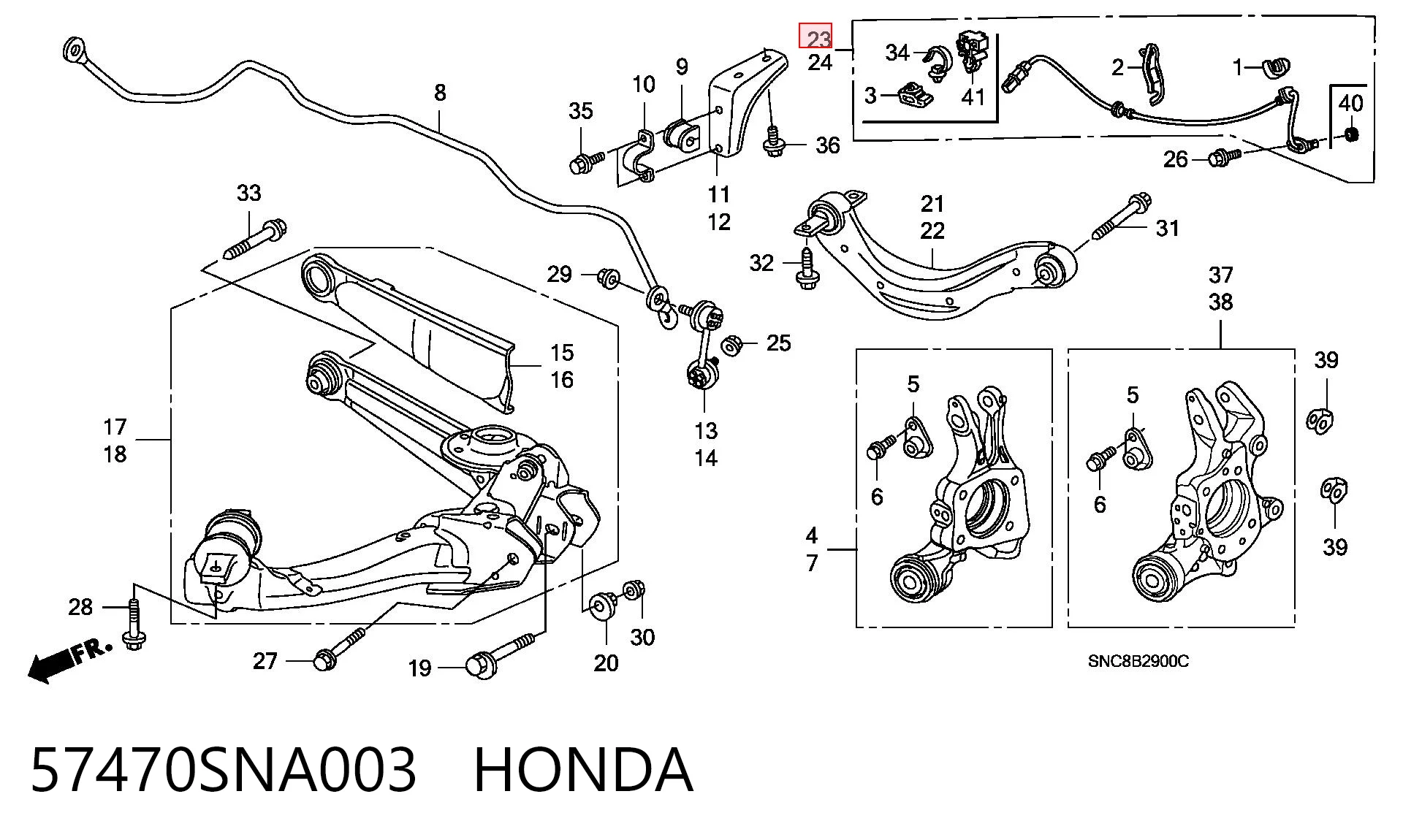57470SNA003 Honda Sensor ABS, rueda trasera derecha