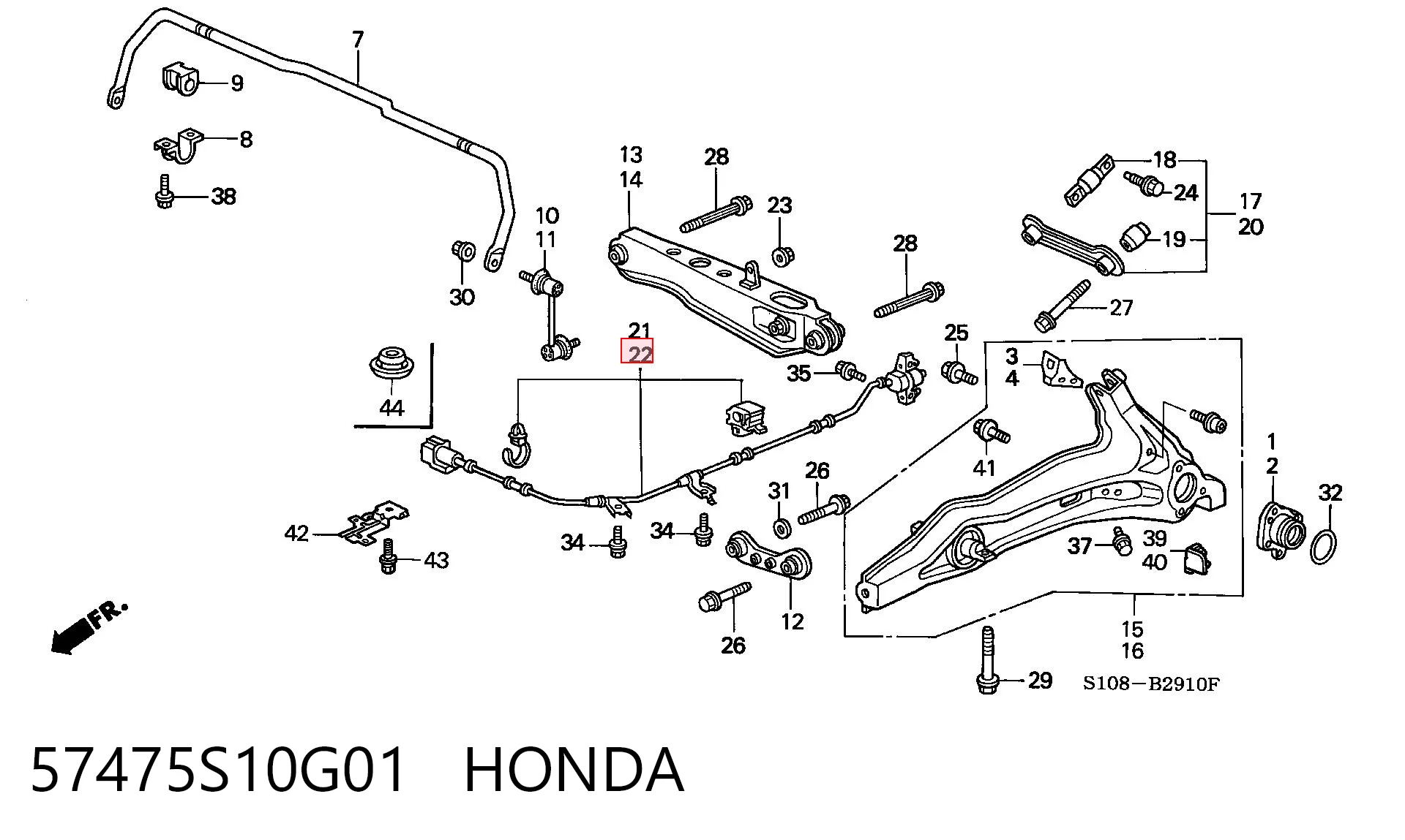 Sensor ABS trasero izquierdo 57475S10G01 HONDA
