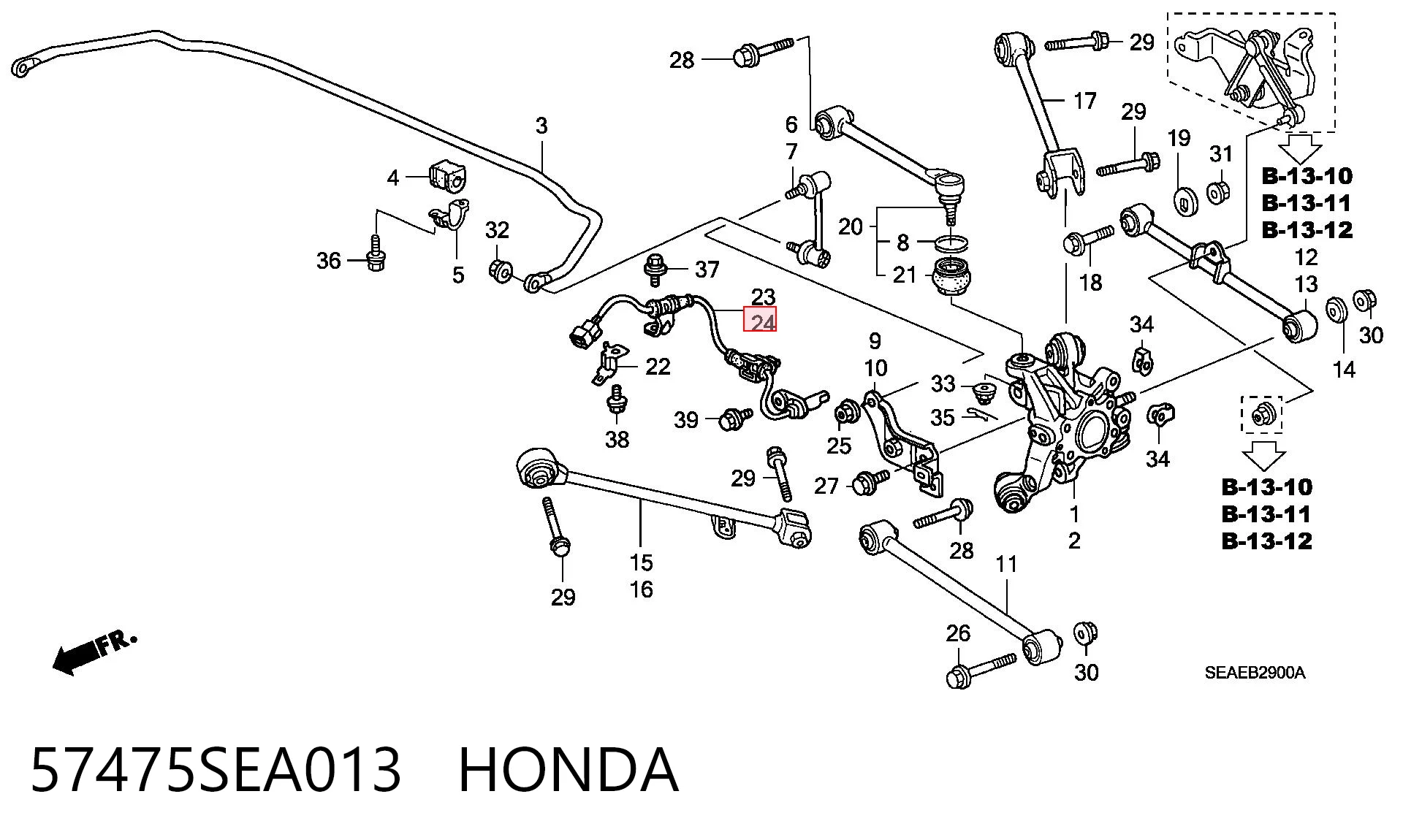 Sensor ABS trasero izquierdo 57475SEA013 HONDA