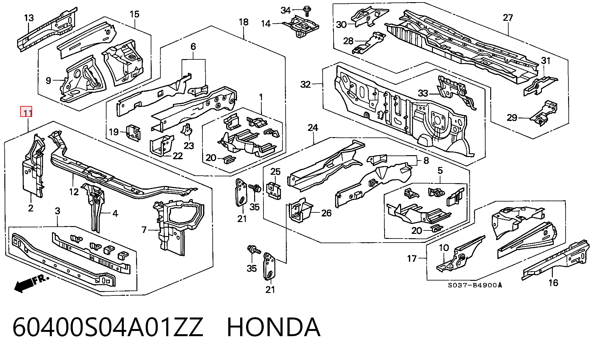 Panel de soporte del radiador y montaje de faros 60400S04A01ZZ HONDA