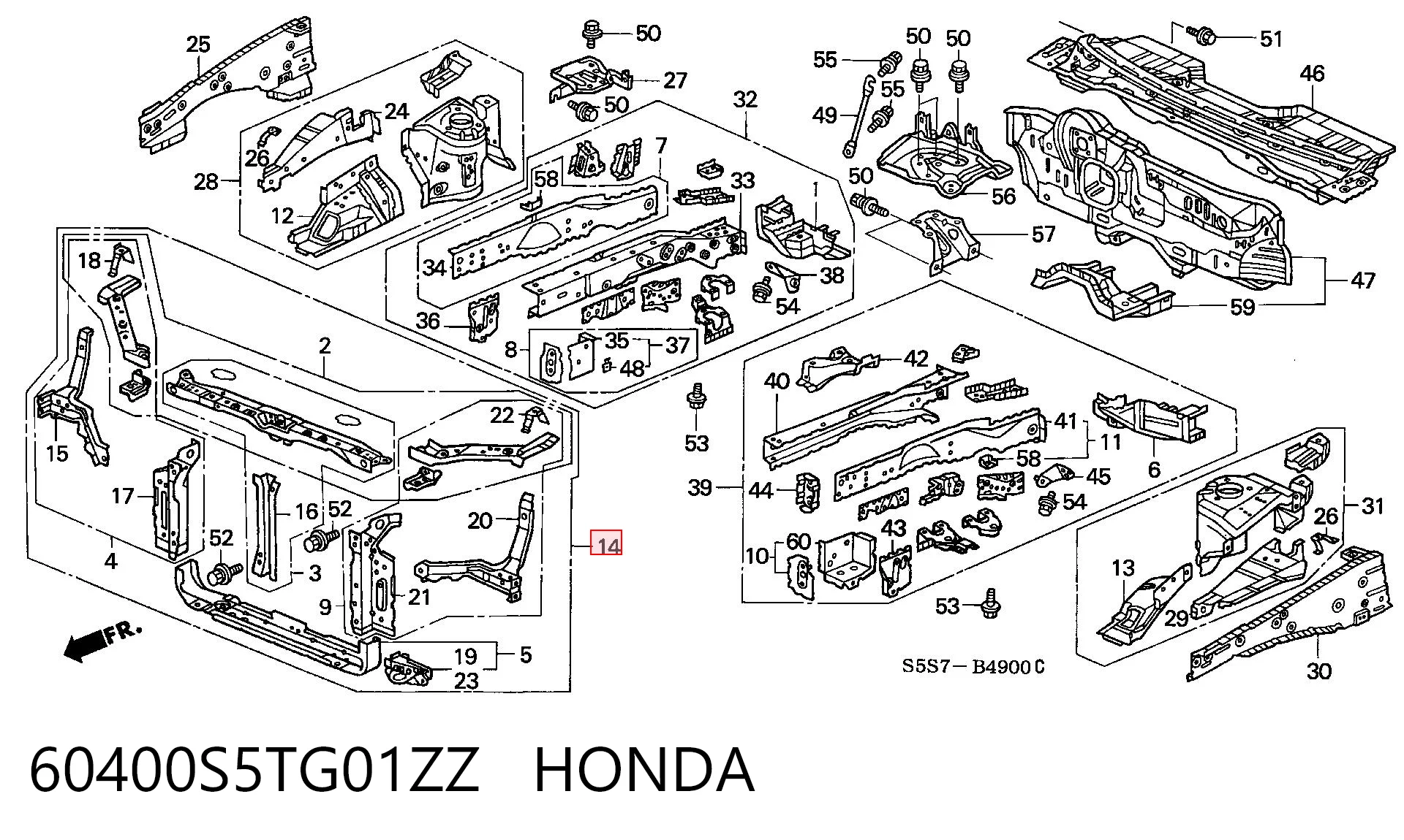 60400S5TG01ZZ Honda Soporte de radiador completo (panel de montaje para foco)