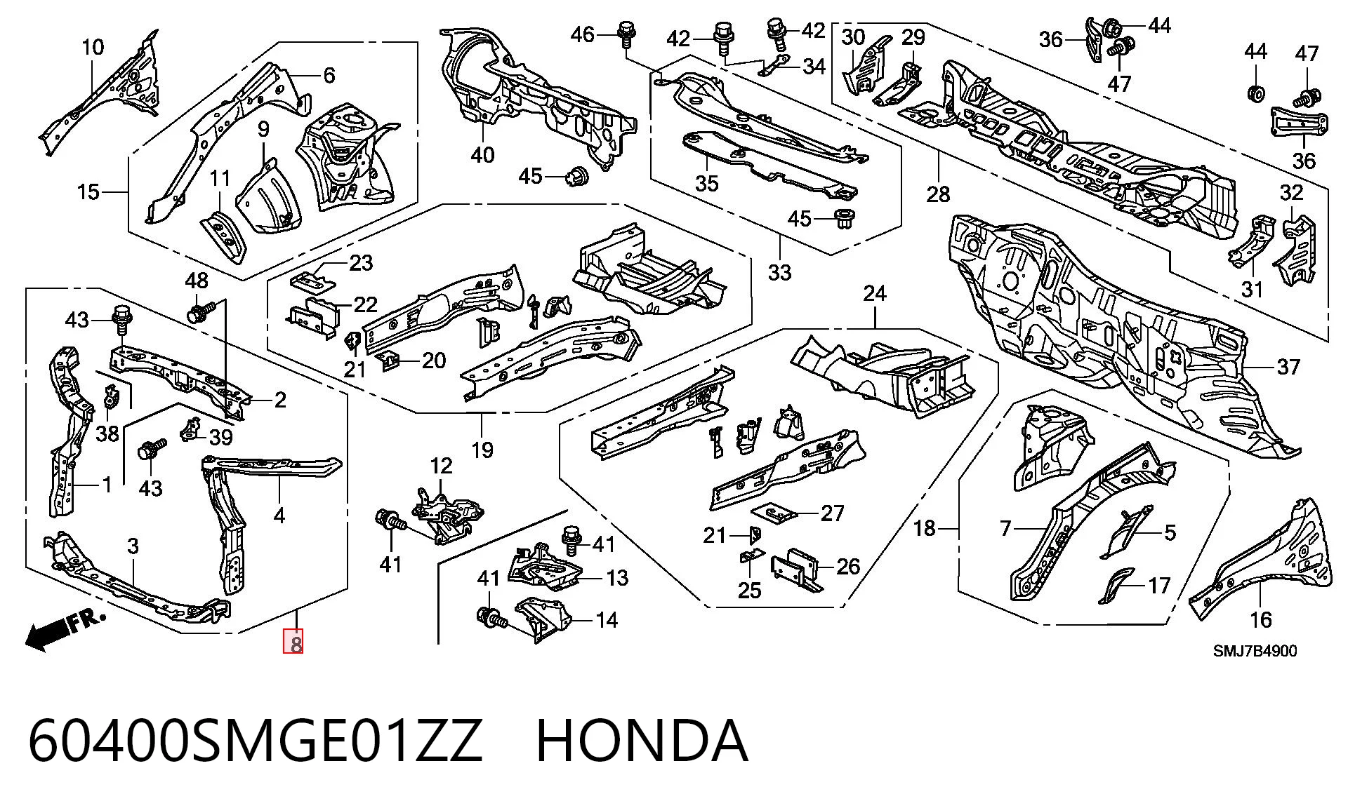 Soporte de radiador completo (panel de montaje para foco) Honda Civic VIII (2005-2012)