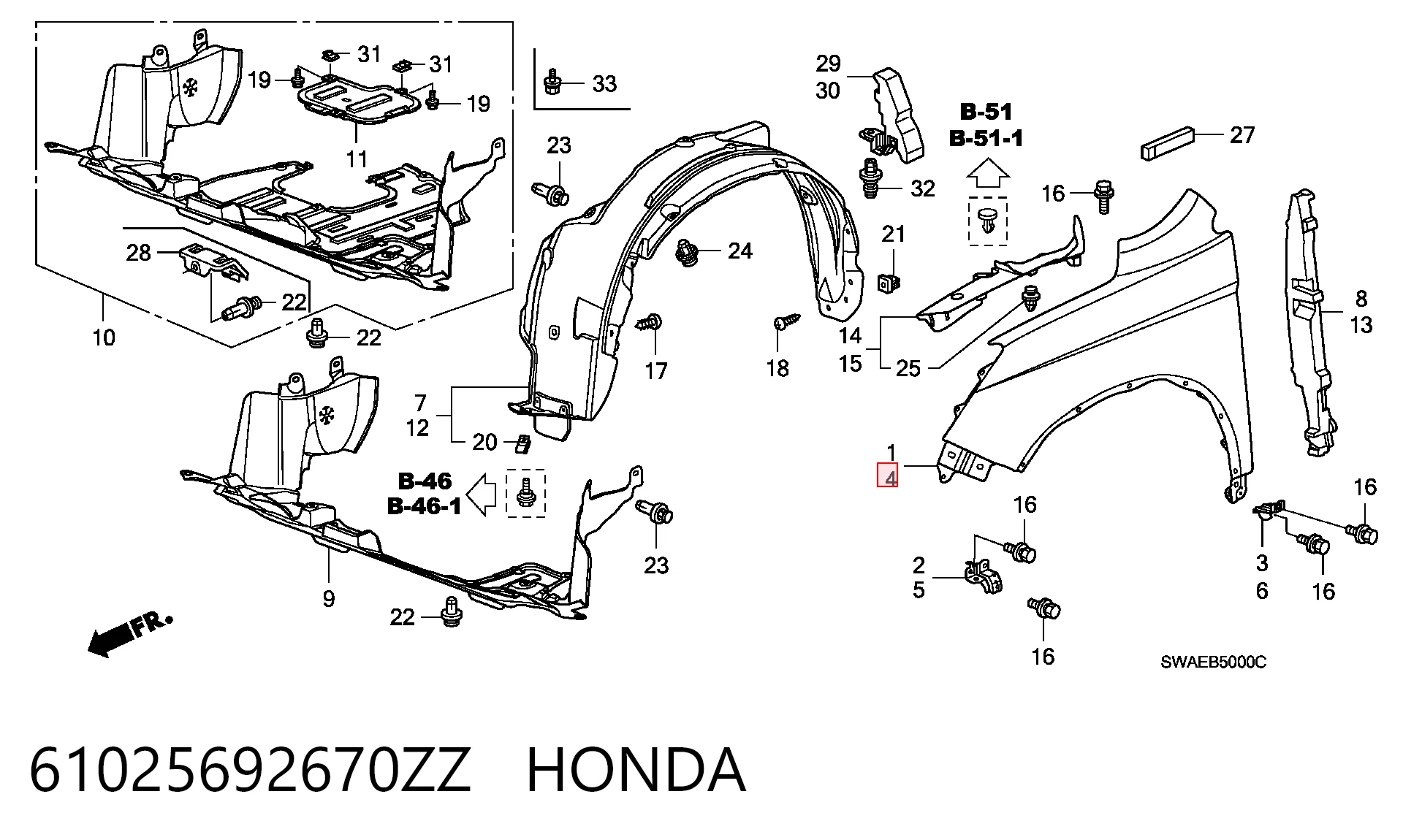 Aleta delantera izquierda Honda CR-V III SUV (RE) (2006 - 2011) precio, desde 73,69 EUR