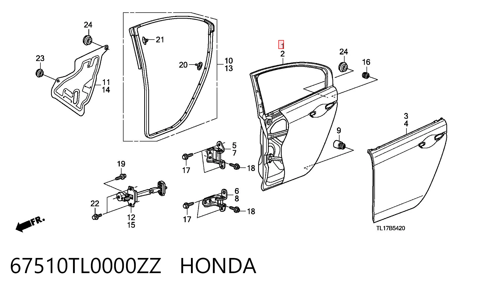 67510TL0000ZZ Honda Puerta trasera derecha