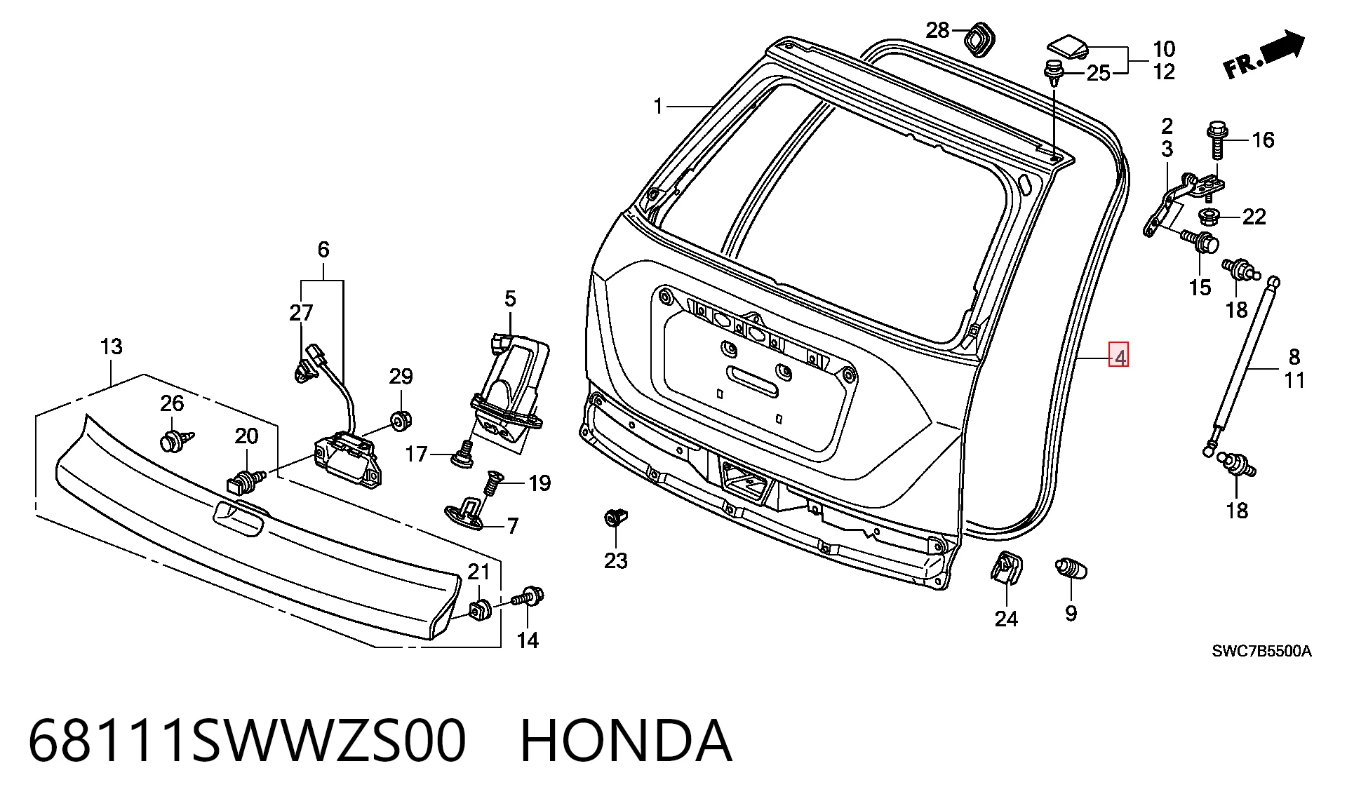 Sello del maletero (puerta trasera 3/5) 68111SWWZS00 HONDA