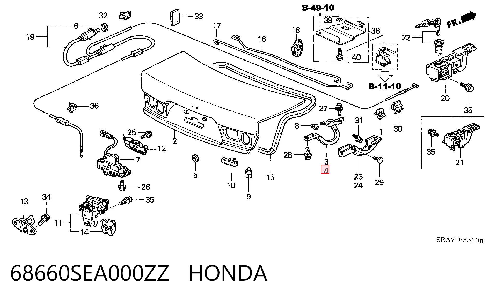 Bisagra de la tapa del maletero 68660SEA000ZZ HONDA