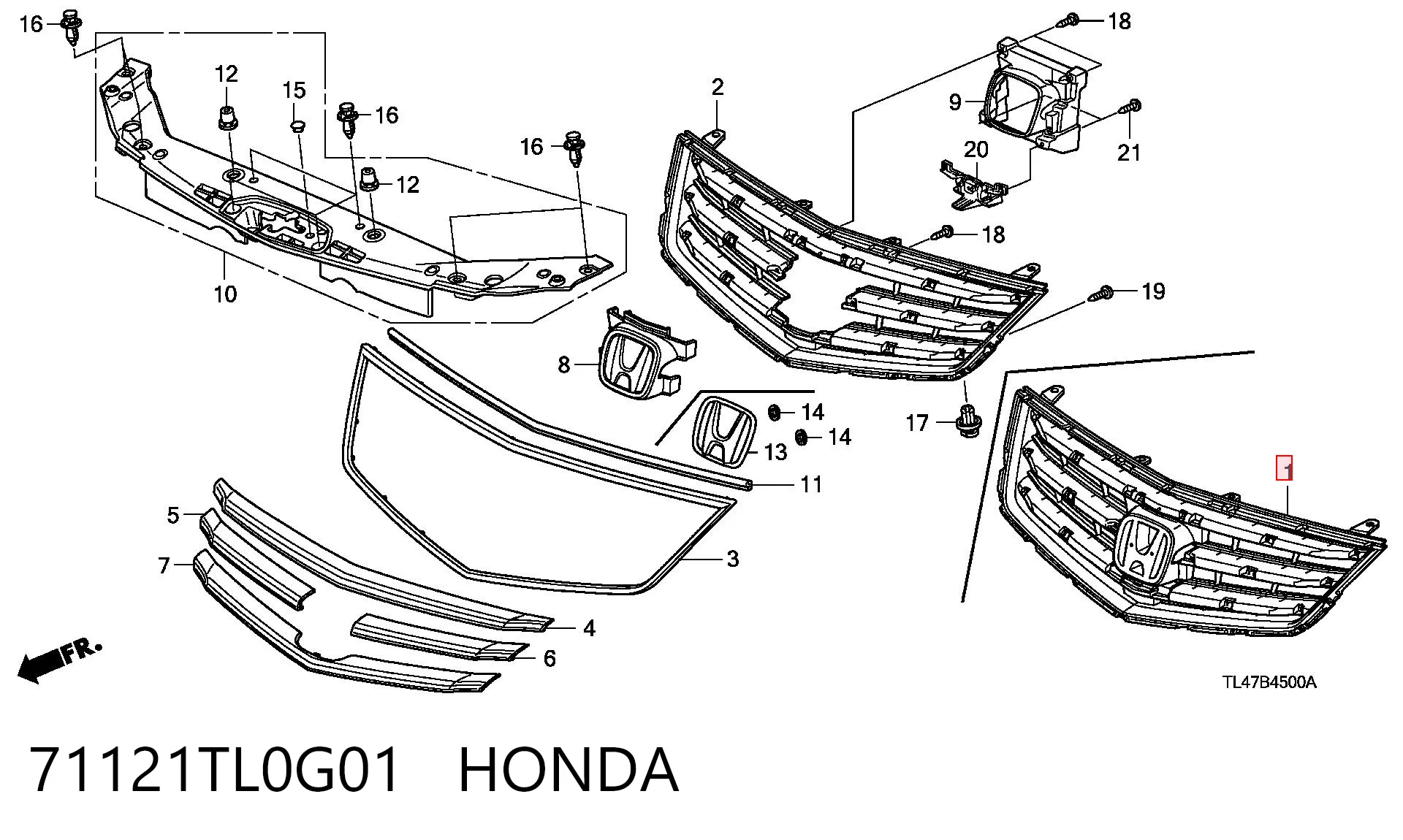 Parrilla del radiador 71121TL0G01 HONDA