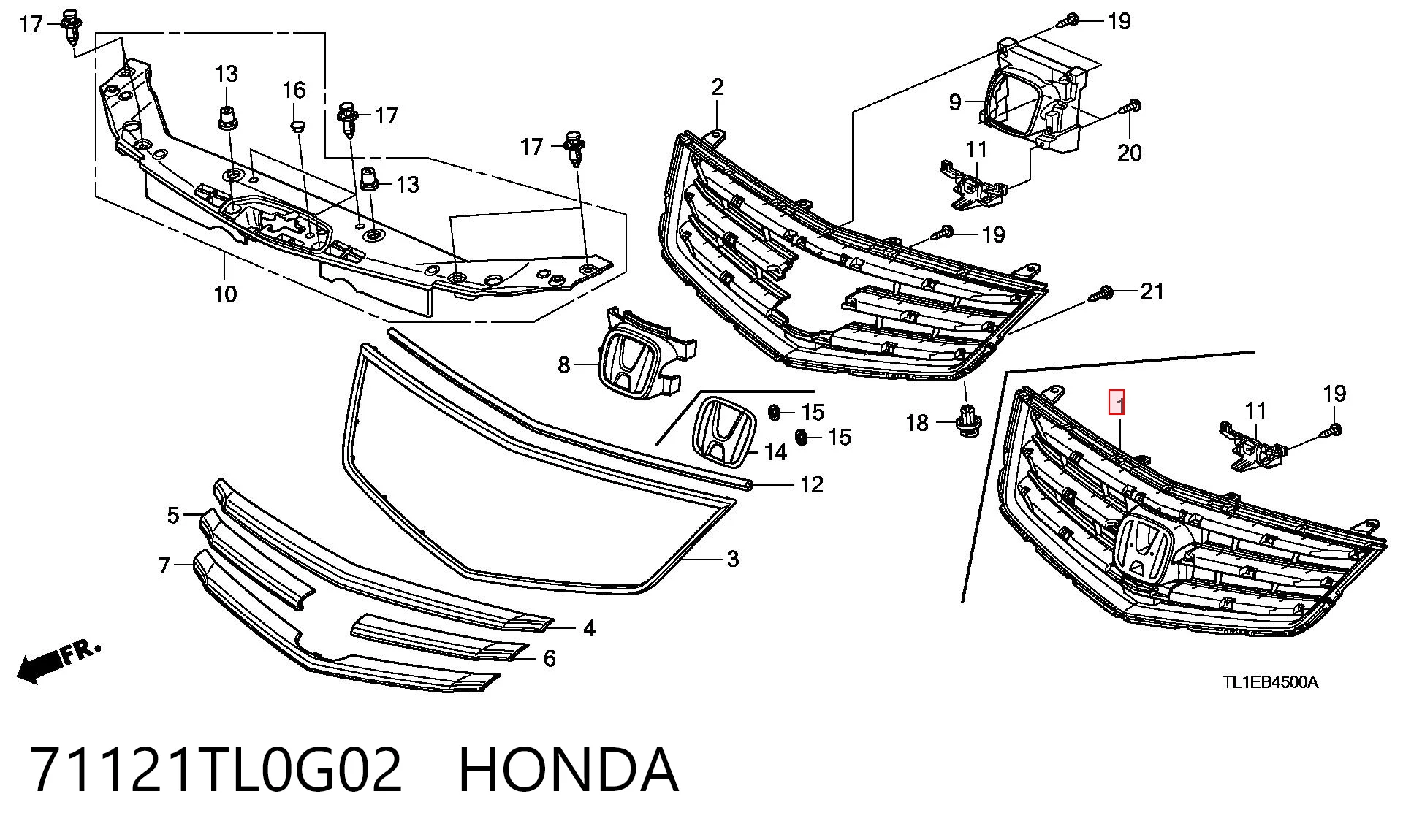 Rejilla de radiador 71121TL0G02 HONDA