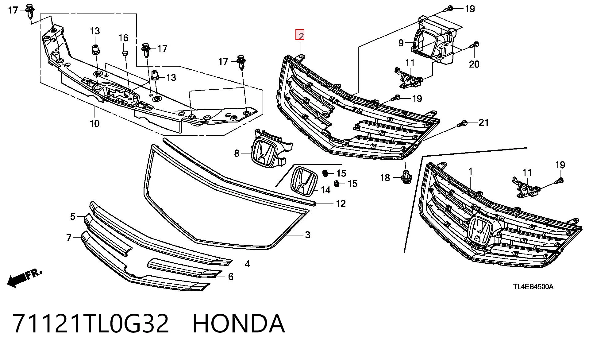 Rejilla de radiador 71121TL0G32 HONDA