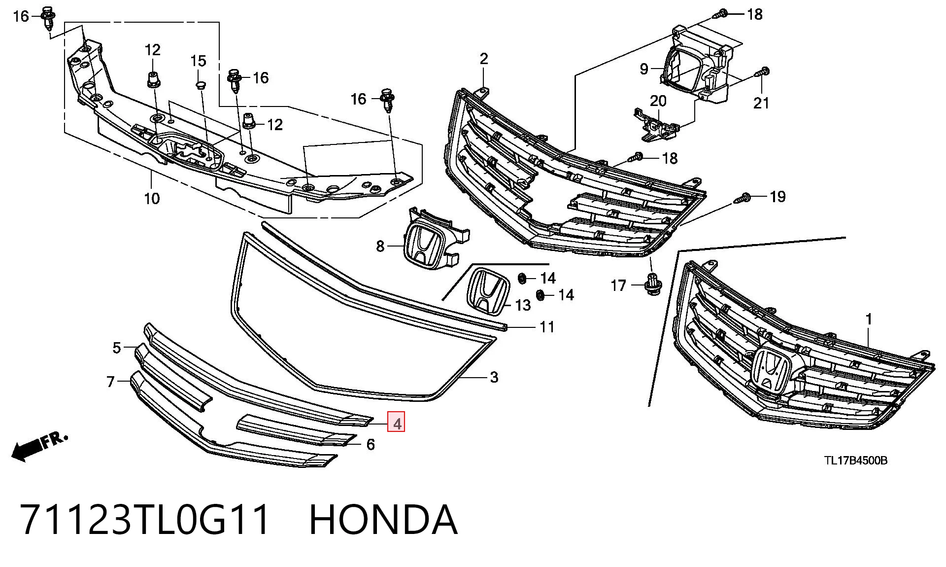 Moldura superior de la parrilla del radiador 71123TL0G11 HONDA