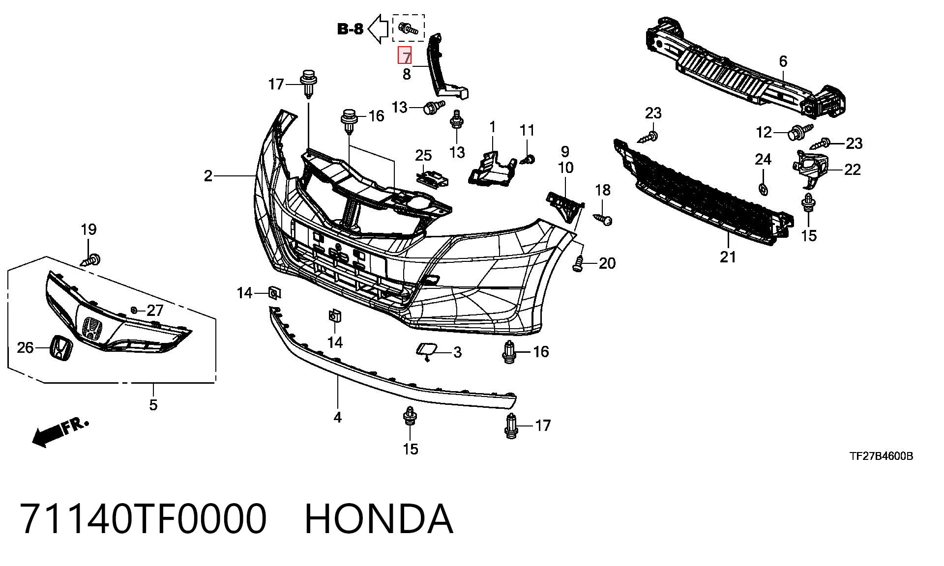 71140TF0000 Honda Soporte de parachoques delantero derecho