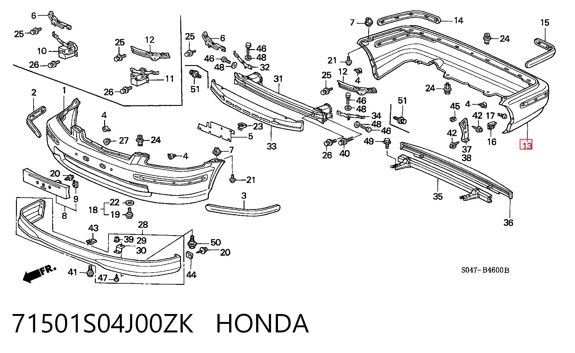 Defensa trasero Honda Civic VI (1995-2001)