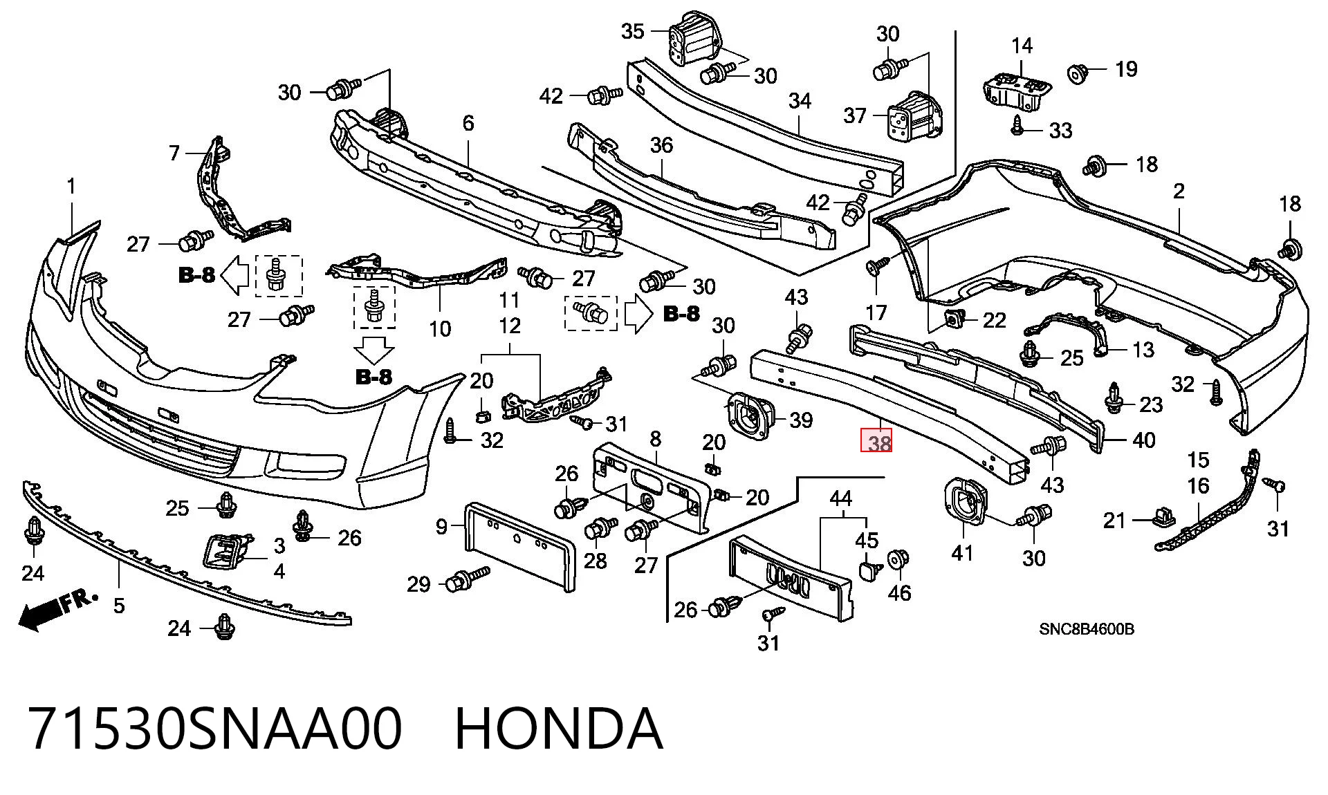 71530SNAA00 Honda Refuerzo de parachoques trasero