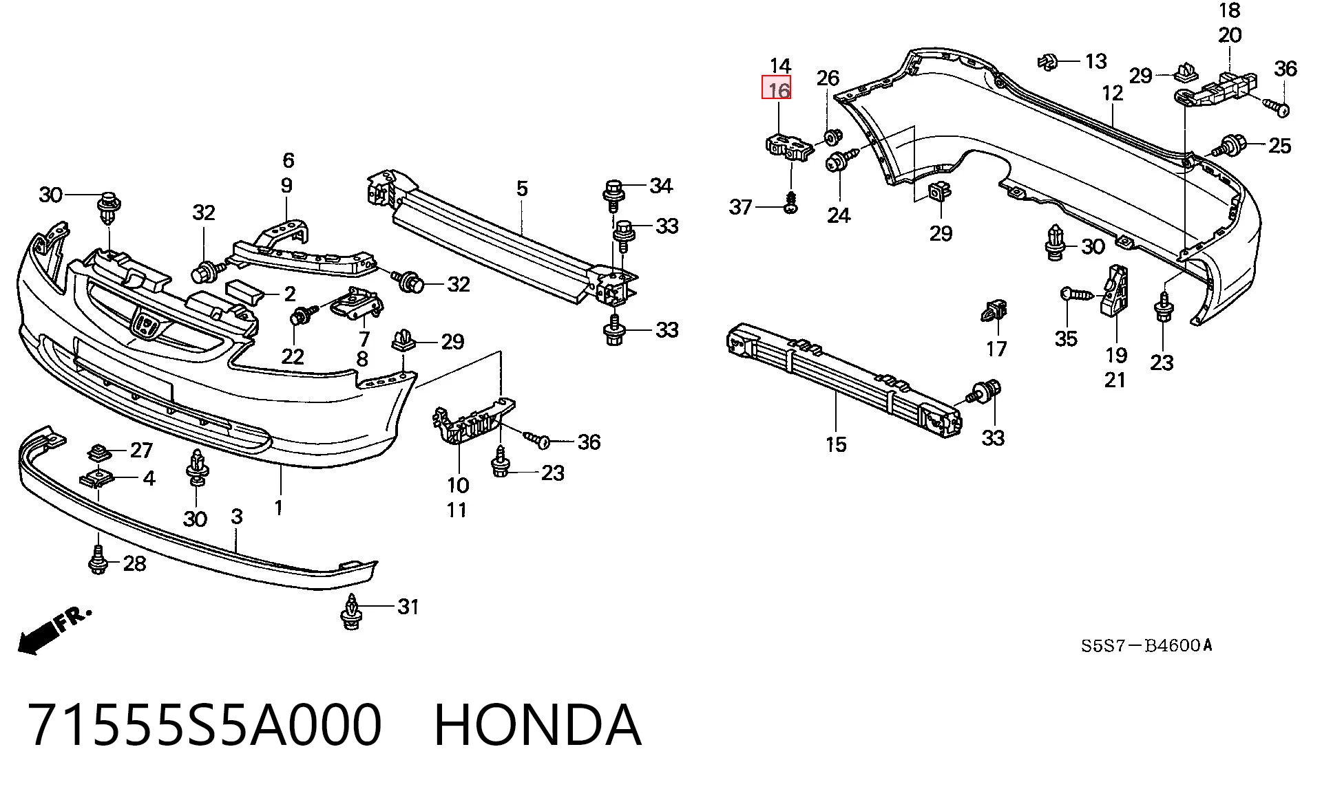 71555S5A000 Honda Soporte de parachoques trasero izquierdo