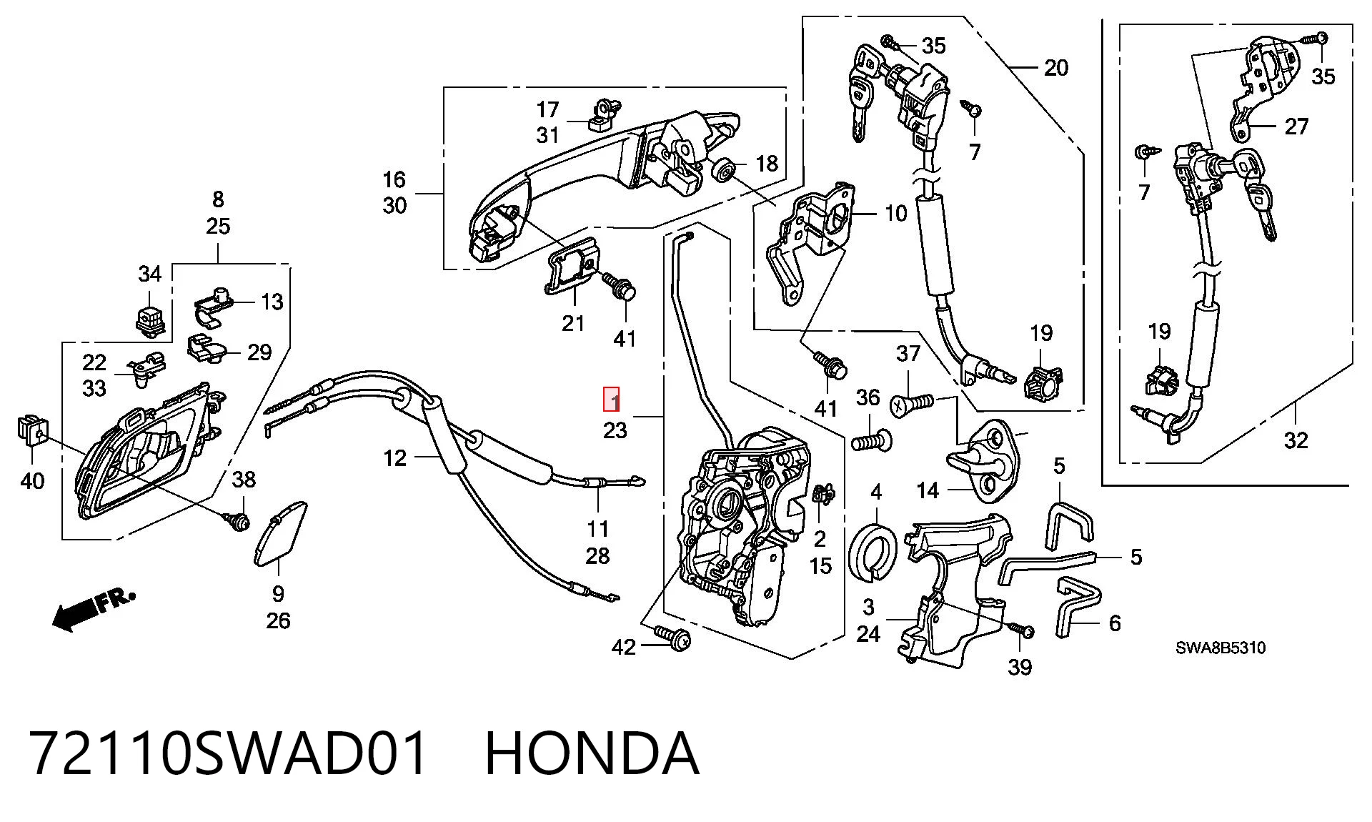 72110SWAD01 Honda Cerradura delantera derecha