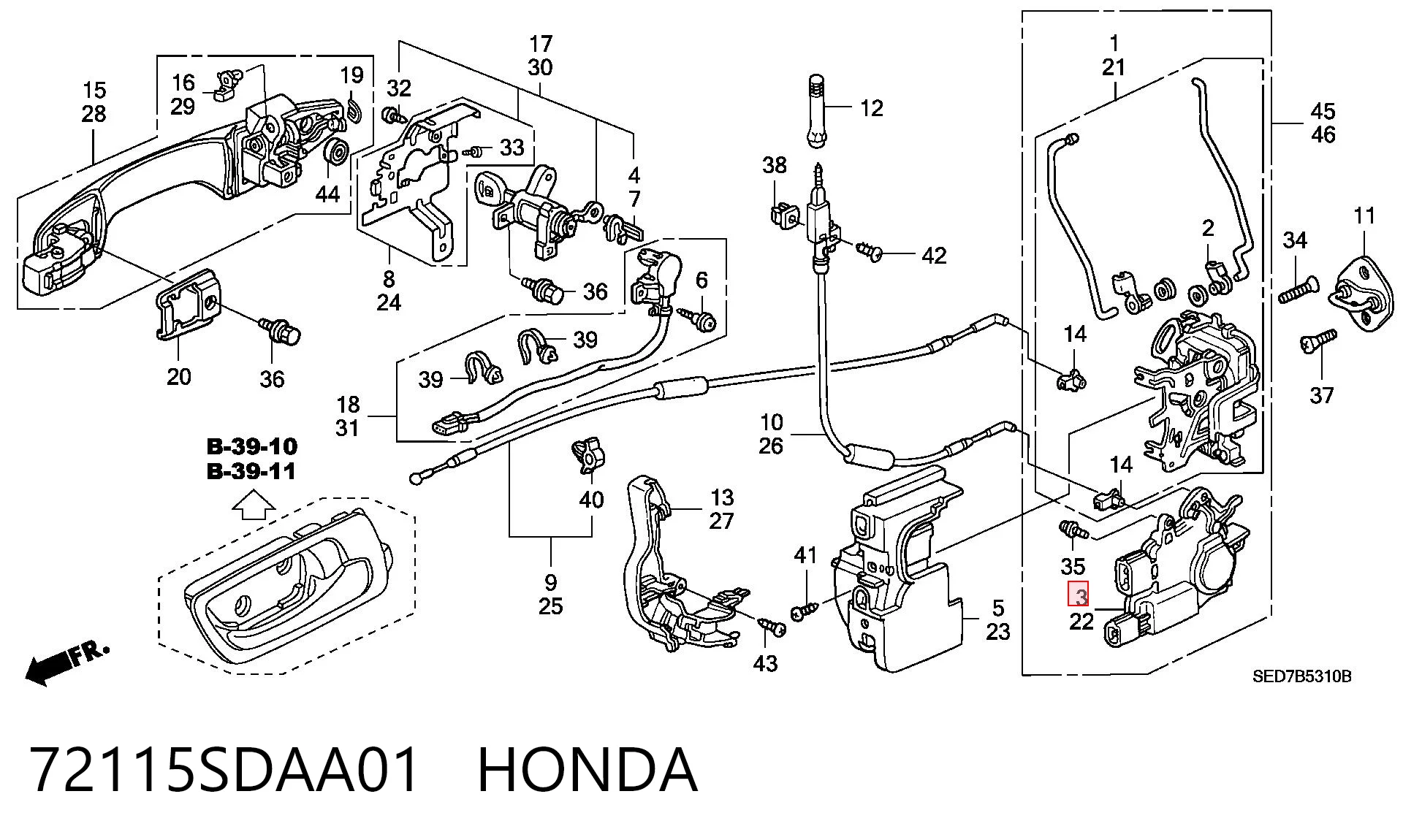72115SDAA01 Honda Motor de apertura/cierre de cerradura de puerta delantera derecha