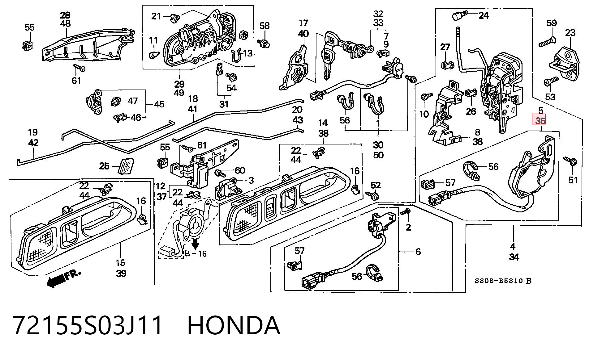 72155S03J11 Honda Cerradura de puerta