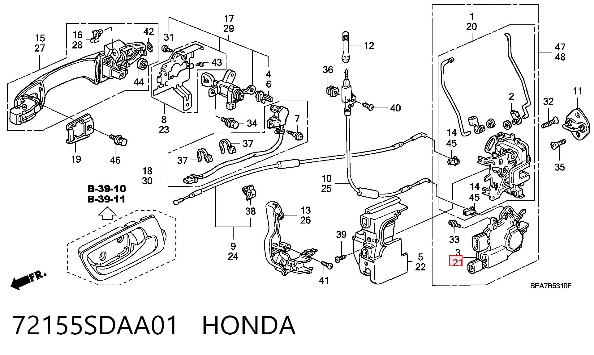 72155SDAA01 Honda Motor de apertura/cierre de cerradura de puerta delantera izquierda