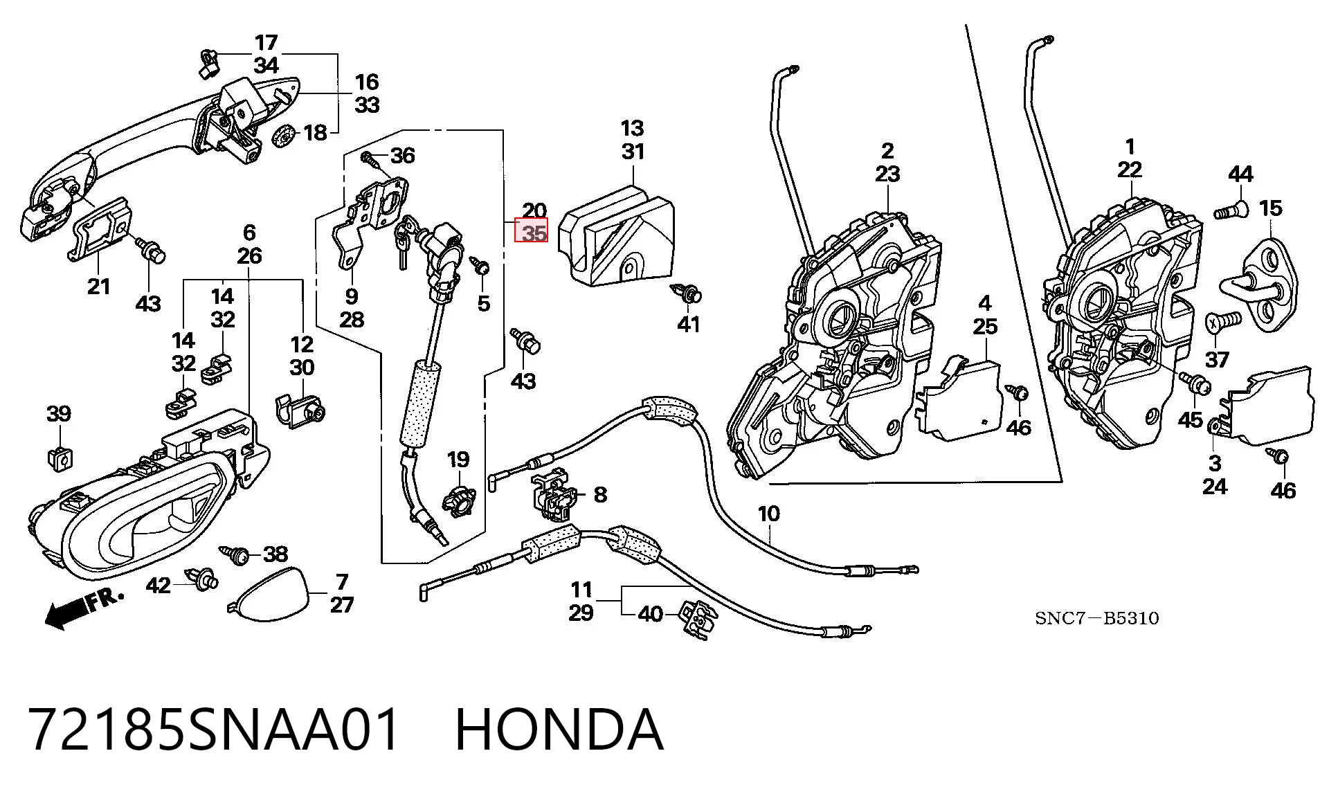 72185SNAA01 Honda Cilindro de cerradura de puerta delantera izquierda