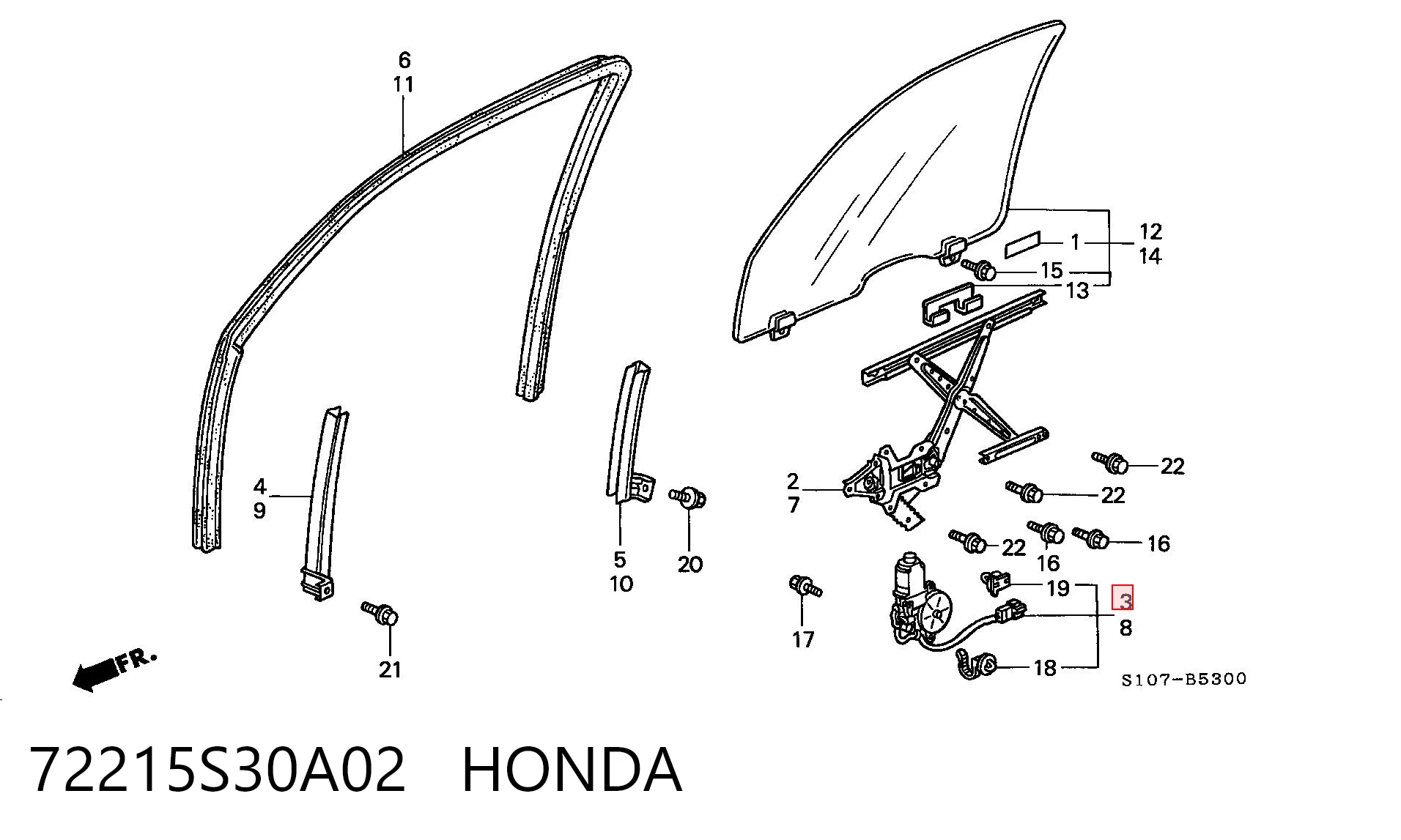 72215S30A02 Honda Motor del elevalunas de la puerta delantera derecha