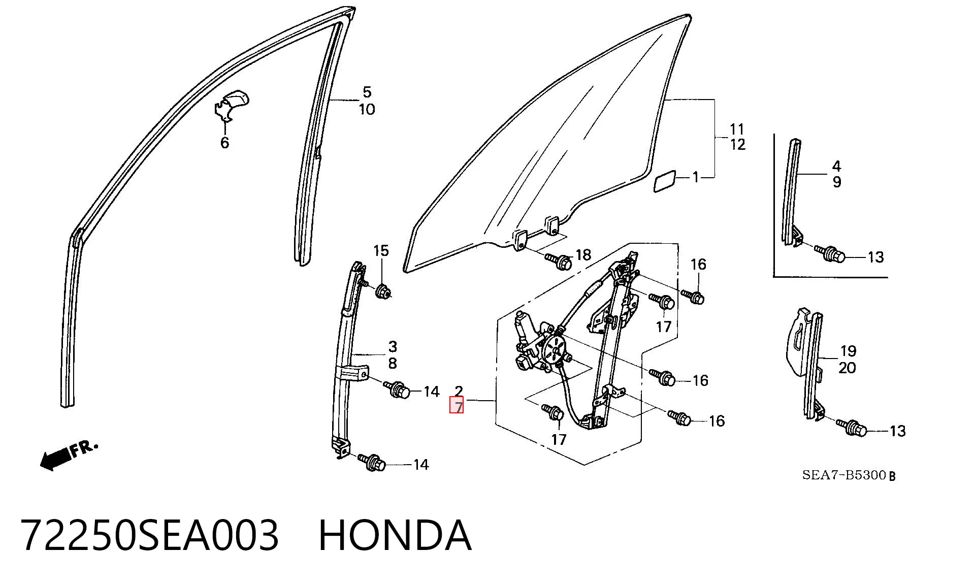 Mecanismo de elevalunas de la puerta delantera izquierda 72250SEA003 HONDA