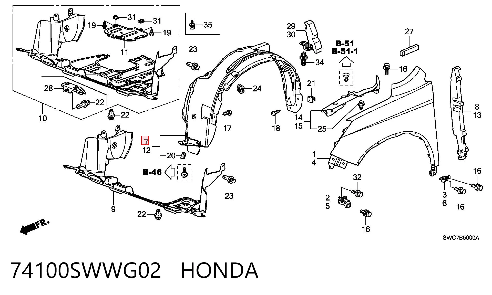 Paso de rueda delantero derecho 74100SWWG02 HONDA