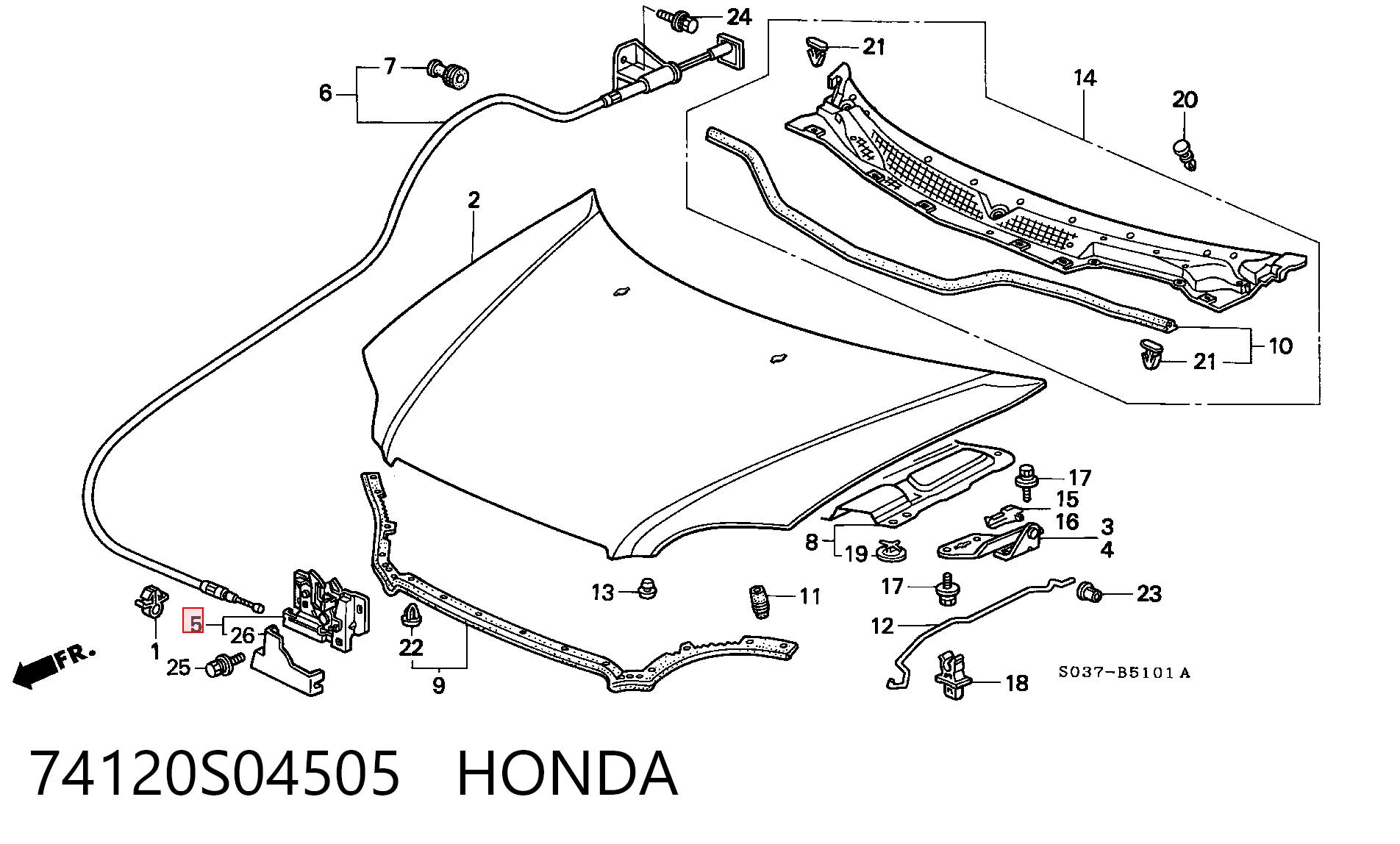 74120S04505 Honda Cerradura de Capot