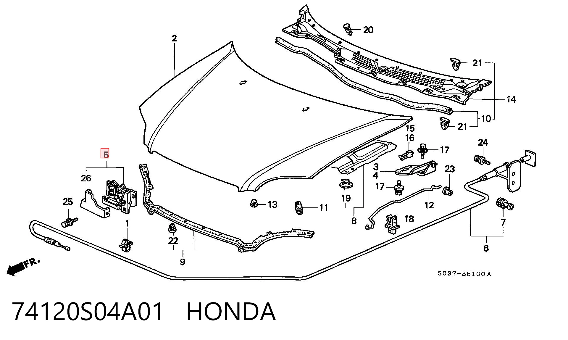 74120S04A01 Honda Cerradura de Capot