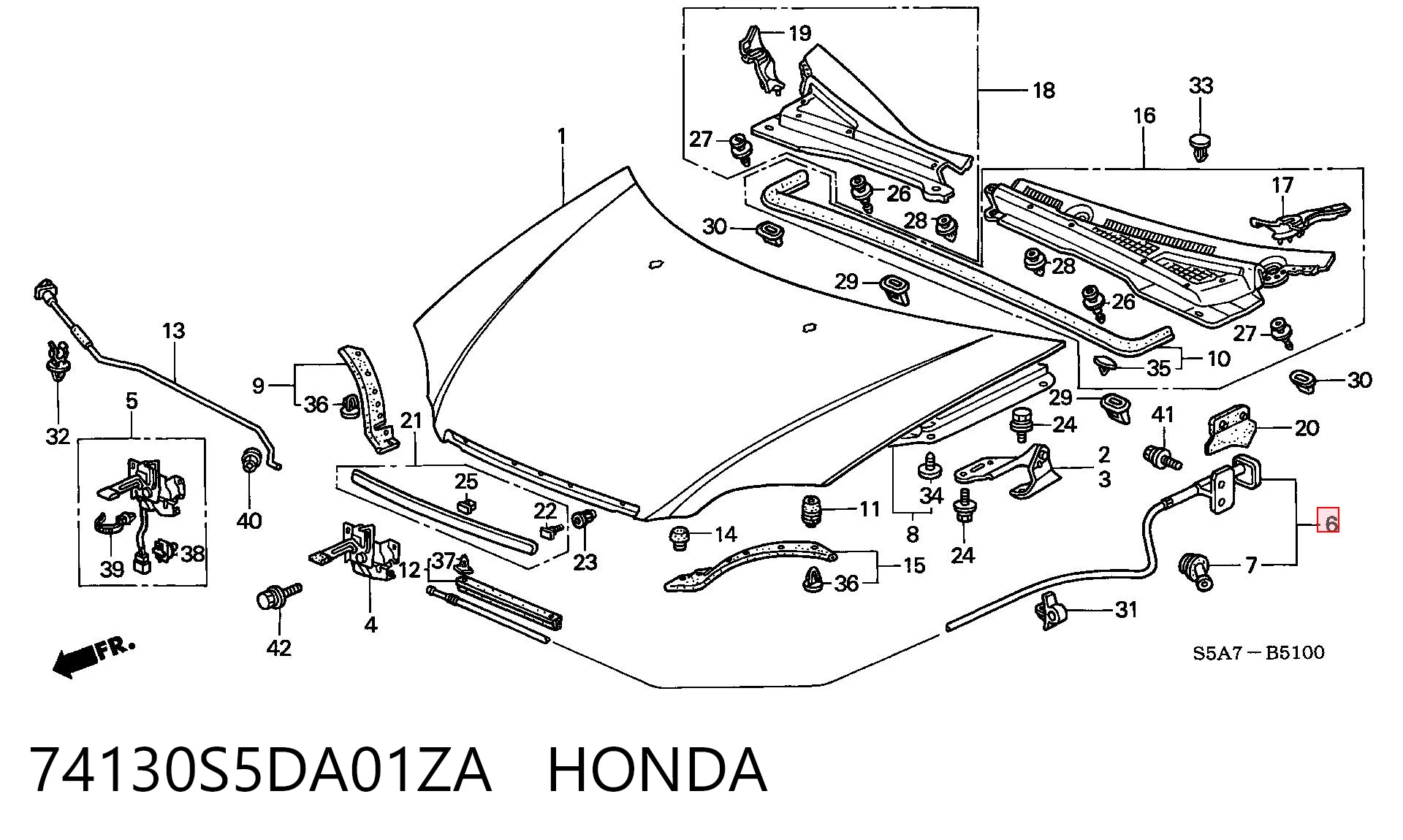 Cable de capó del motor para Honda Civic VII EU, EP, EV